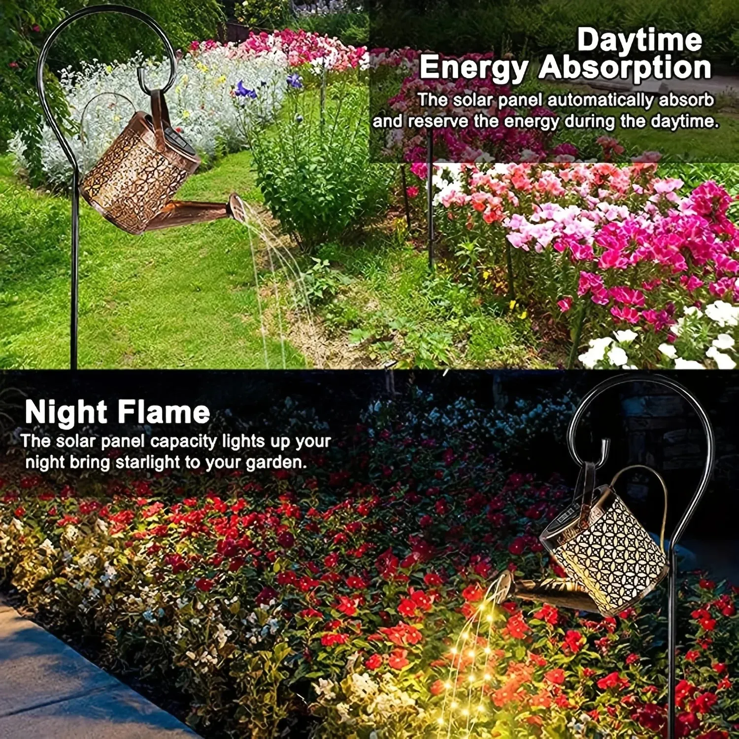 Outdoor Solar Watering Can Lights with Star Shower Effect - LED String Lights for Garden, Patio, Pathway, or Christmas Decor