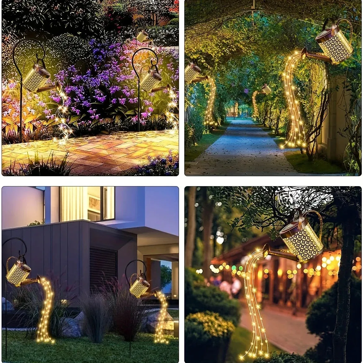 Outdoor Solar Watering Can Lights with Star Shower Effect - LED String Lights for Garden, Patio, Pathway, or Christmas Decor