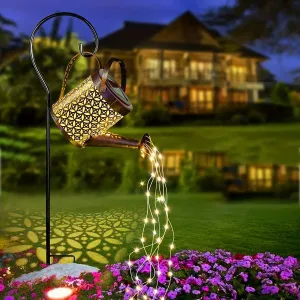 Outdoor Solar Watering Can Lights with Star Shower Effect - LED String Lights for Garden, Patio, Pathway, or Christmas Decor