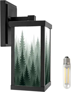 Outdoor Wall Lights Forest Nature Landscape Evergreen coniferous Trees Pine Spruce Black Patio Light Fixture Waterproof Wall Sconce Lamp for Patio Deals Front Porch Decor Backyard Garage