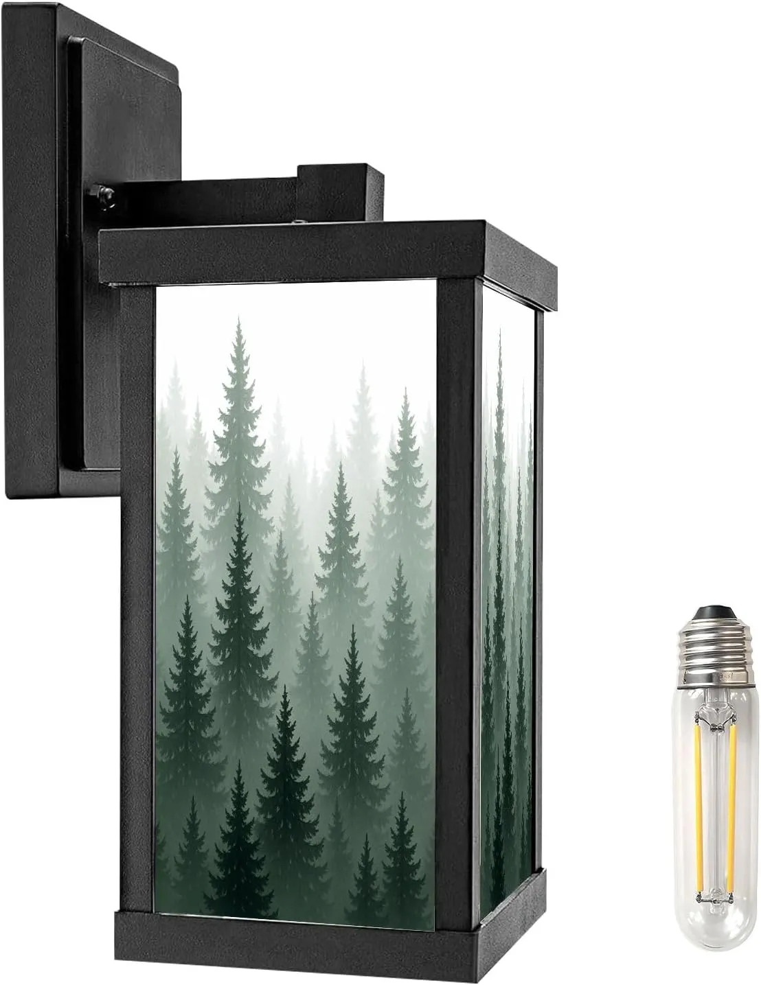 Outdoor Wall Lights Forest Nature Landscape Evergreen coniferous Trees Pine Spruce Black Patio Light Fixture Waterproof Wall Sconce Lamp for Patio Deals Front Porch Decor Backyard Garage