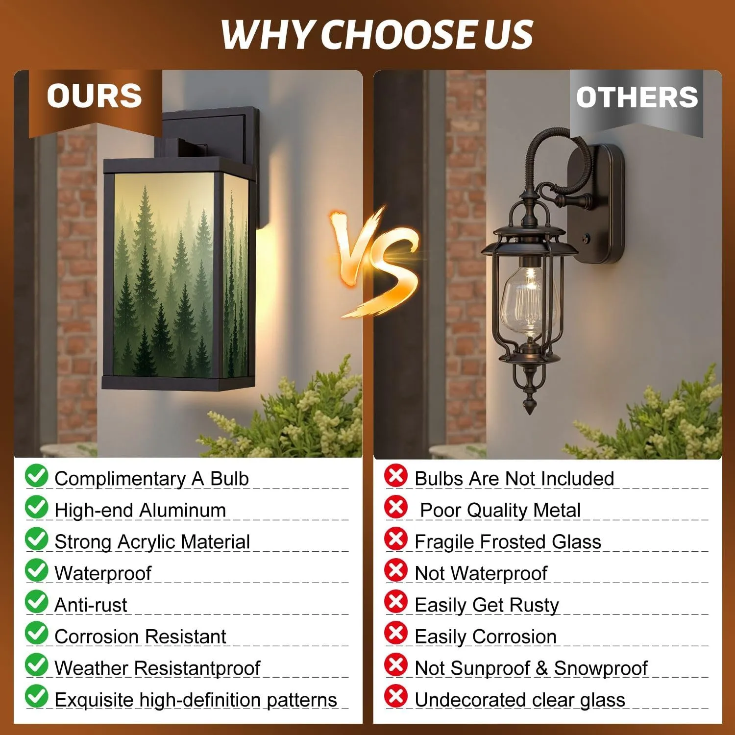 Outdoor Wall Lights Forest Nature Landscape Evergreen coniferous Trees Pine Spruce Black Patio Light Fixture Waterproof Wall Sconce Lamp for Patio Deals Front Porch Decor Backyard Garage