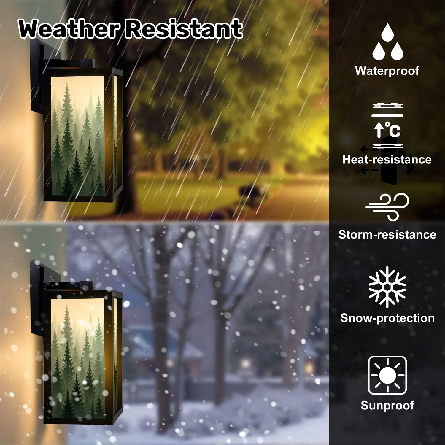 Outdoor Wall Lights Forest Nature Landscape Evergreen coniferous Trees Pine Spruce Black Patio Light Fixture Waterproof Wall Sconce Lamp for Patio Deals Front Porch Decor Backyard Garage