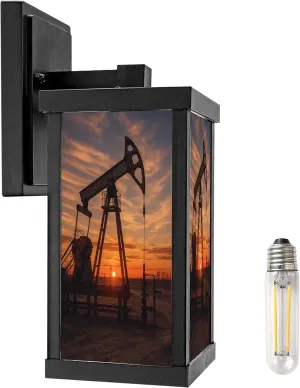 Outdoor Wall Lights Oil Pump rig Oil Gas Oilfield site Pump are Running Black Patio Light Fixture Waterproof Wall Sconce Lamp for Patio Deals Front Porch Decor Backyard Garage