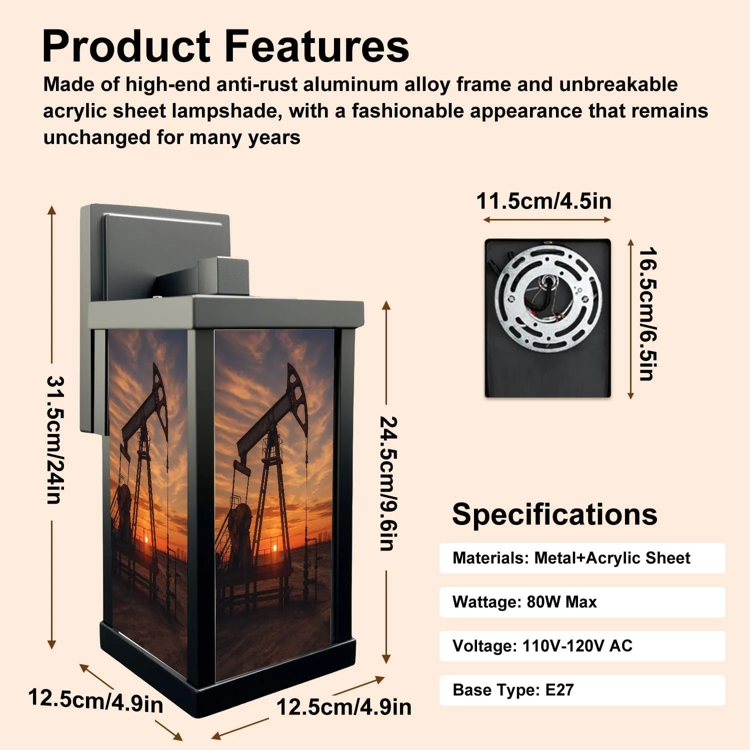 Outdoor Wall Lights Oil Pump rig Oil Gas Oilfield site Pump are Running Black Patio Light Fixture Waterproof Wall Sconce Lamp for Patio Deals Front Porch Decor Backyard Garage