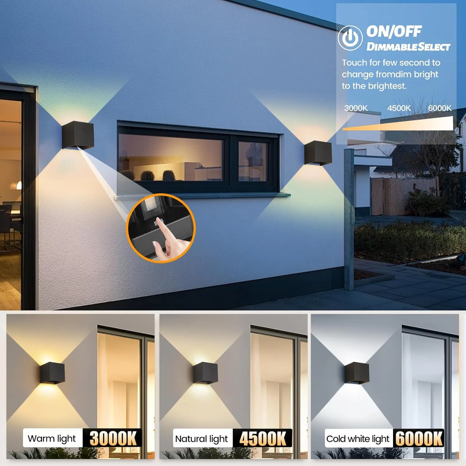 Outdoor Wall Sconce & Indoor Wall Lights,3CCT Dimming with Switch to Change Light Color,Up and Down Lights Outdoor Modern Wall Light Waterproof and Rust - Resistant Design,4.33-Inch(2 Pack)