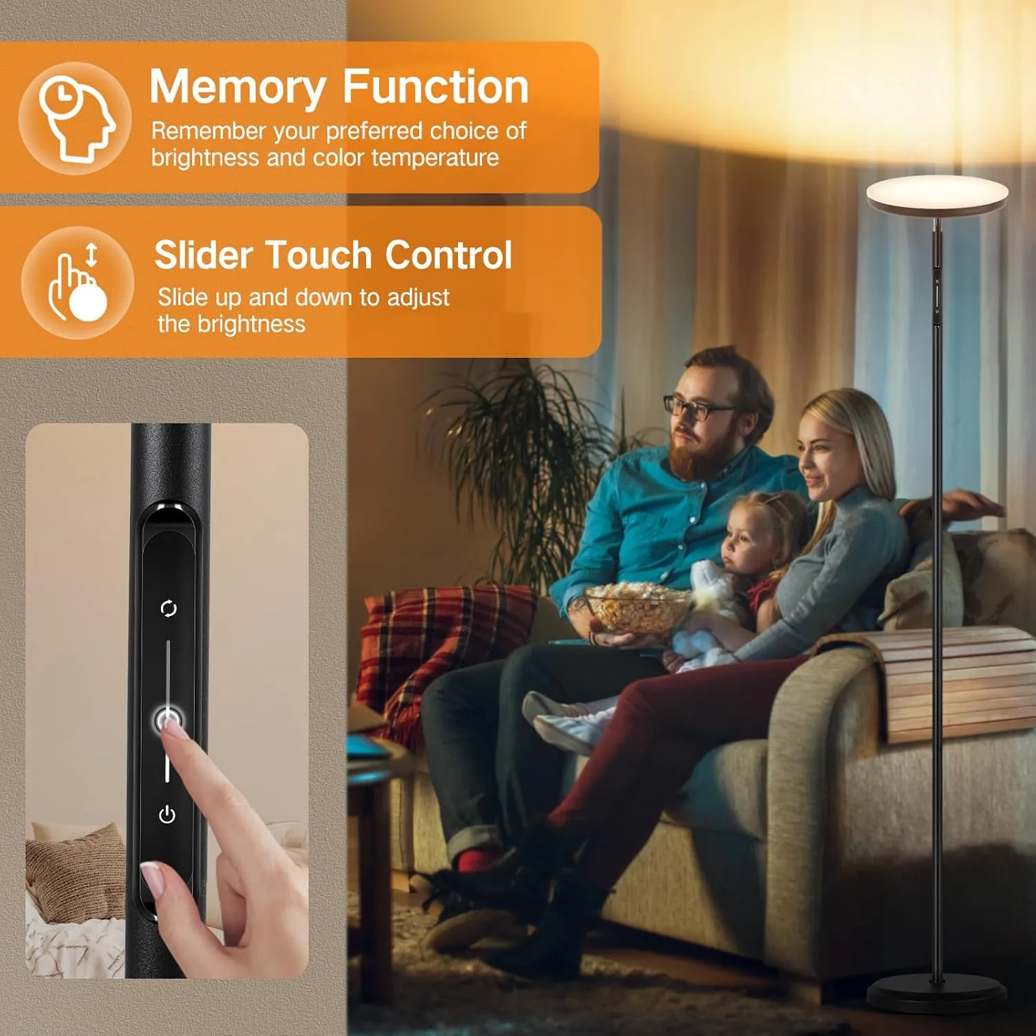 OUTON LED Floor Lamp, 30W Dimmable Bright Torchiere Sky Lamp Compatible with Alexa Google Home, App, Remote,Touch Control, Standing Lamp with 4 Color Temperature for Living Room Bedroom Office, Black