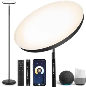 OUTON LED Floor Lamp, 30W Dimmable Bright Torchiere Sky Lamp Compatible with Alexa Google Home, App, Remote,Touch Control, Standing Lamp with 4 Color Temperature for Living Room Bedroom Office, Black