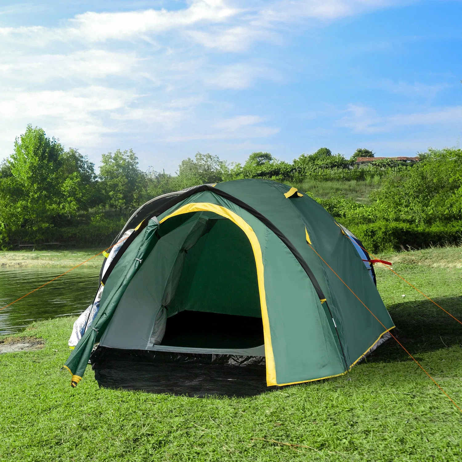 Outsunny 2-3 Person Camping Tent With Weatherproof Vestibule, 2 Rooms, Backpacking Tent With 2 Mesh |Outsunny Tente De Camping Dome Avec Vestibule Pour 2-3 Personnes Avec Vestibule Resistant Aux Intemp