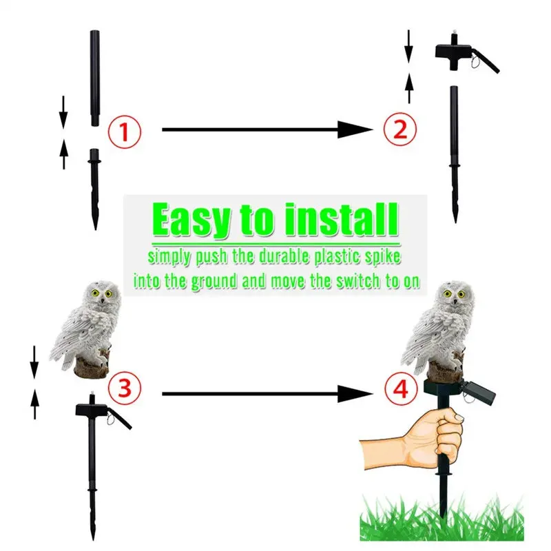 Owl Solar Garden Light - Waterproof LED Solar-Powered Animal Stake Light for Outdoor Path, Lawn, and Yard Decoration