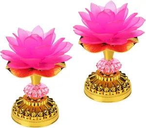 Pack of 2 LED Lotus Buddhist Lights Color-Changing Gradient Buddha Lotus Lamps Plug in or Battery-Operated Buddhist Worship Prayer Faith Supply Things(3.3''W/5.5''H, Pink)