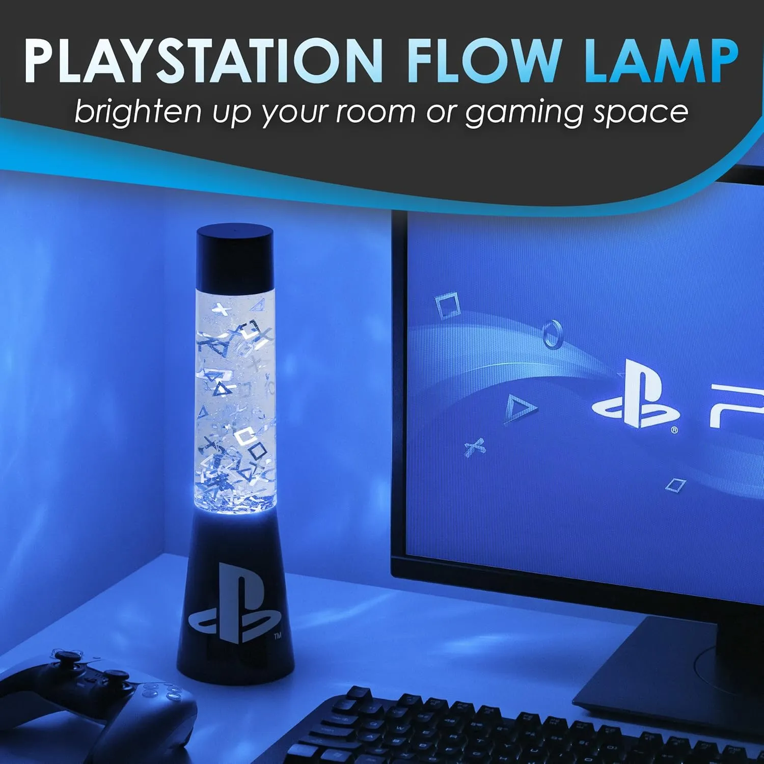 Paladone, 33 cm, PlayStation Glitter Flow Lamp Night, Bedroom Décor Mood Light