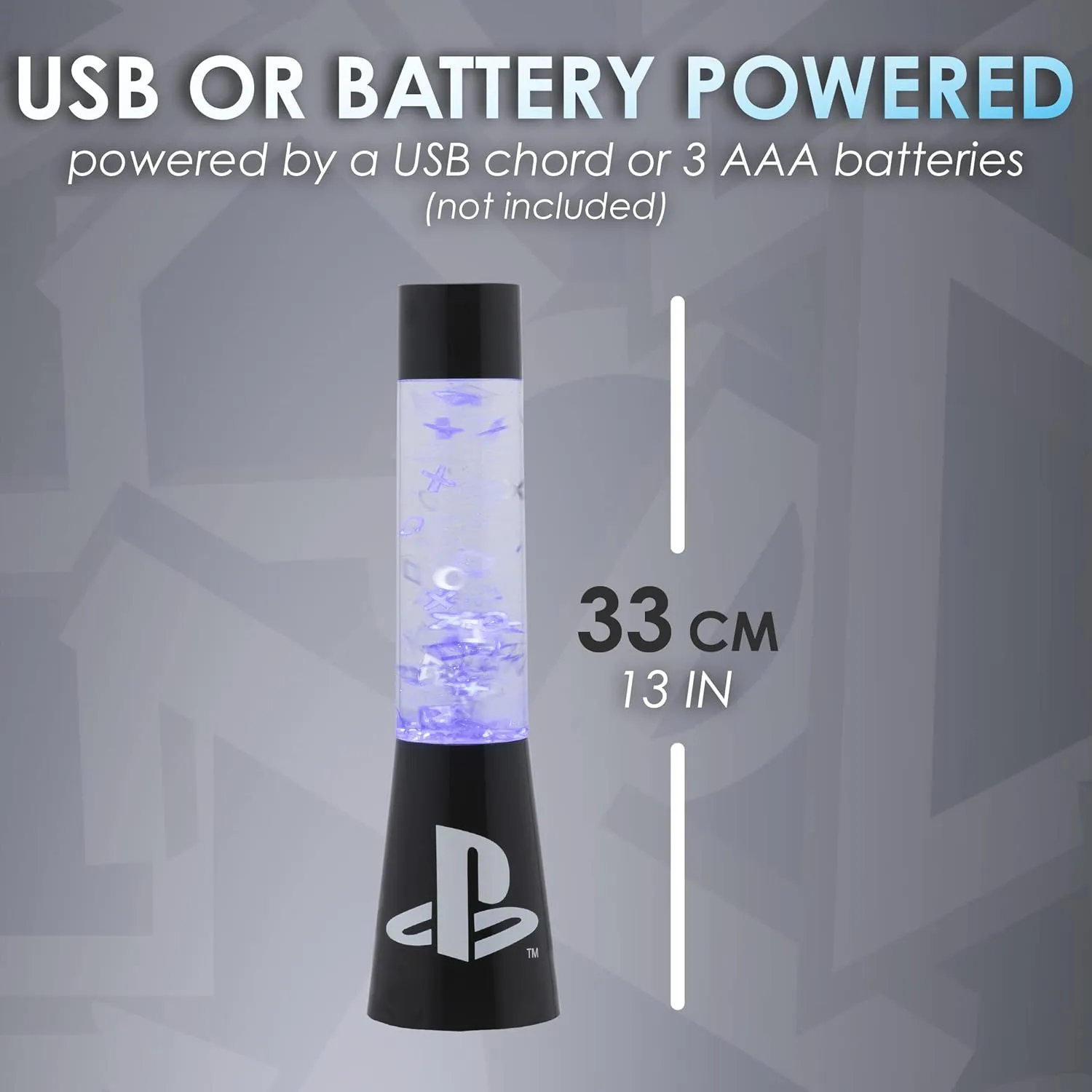 Paladone, 33 cm, PlayStation Glitter Flow Lamp Night, Bedroom Décor Mood Light