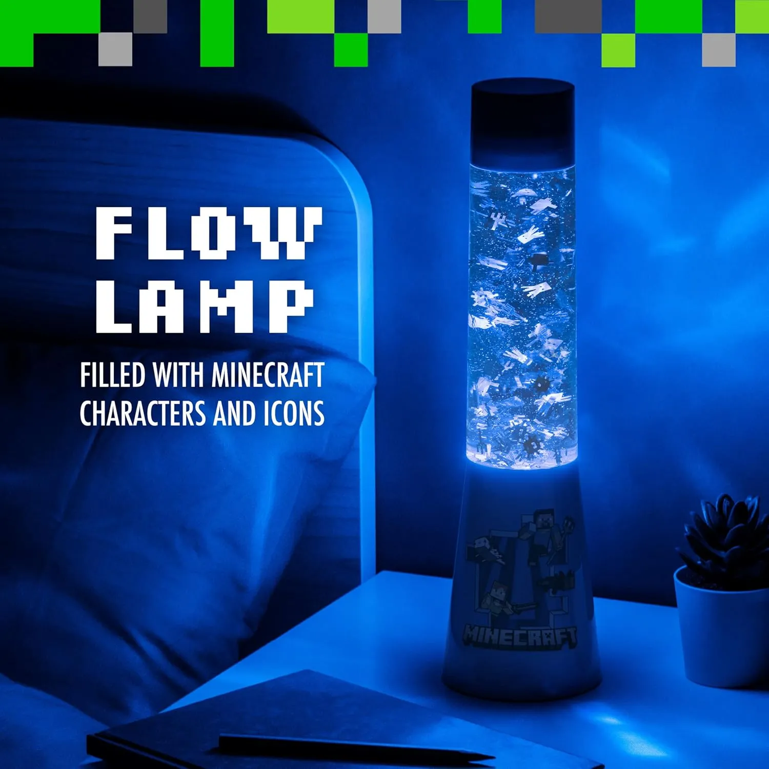 Paladone Minecraft Character Officially Licensed Glitter Flow Lamp or Night Mood Lighting, Gamer Room Décor for Kids and Tweens