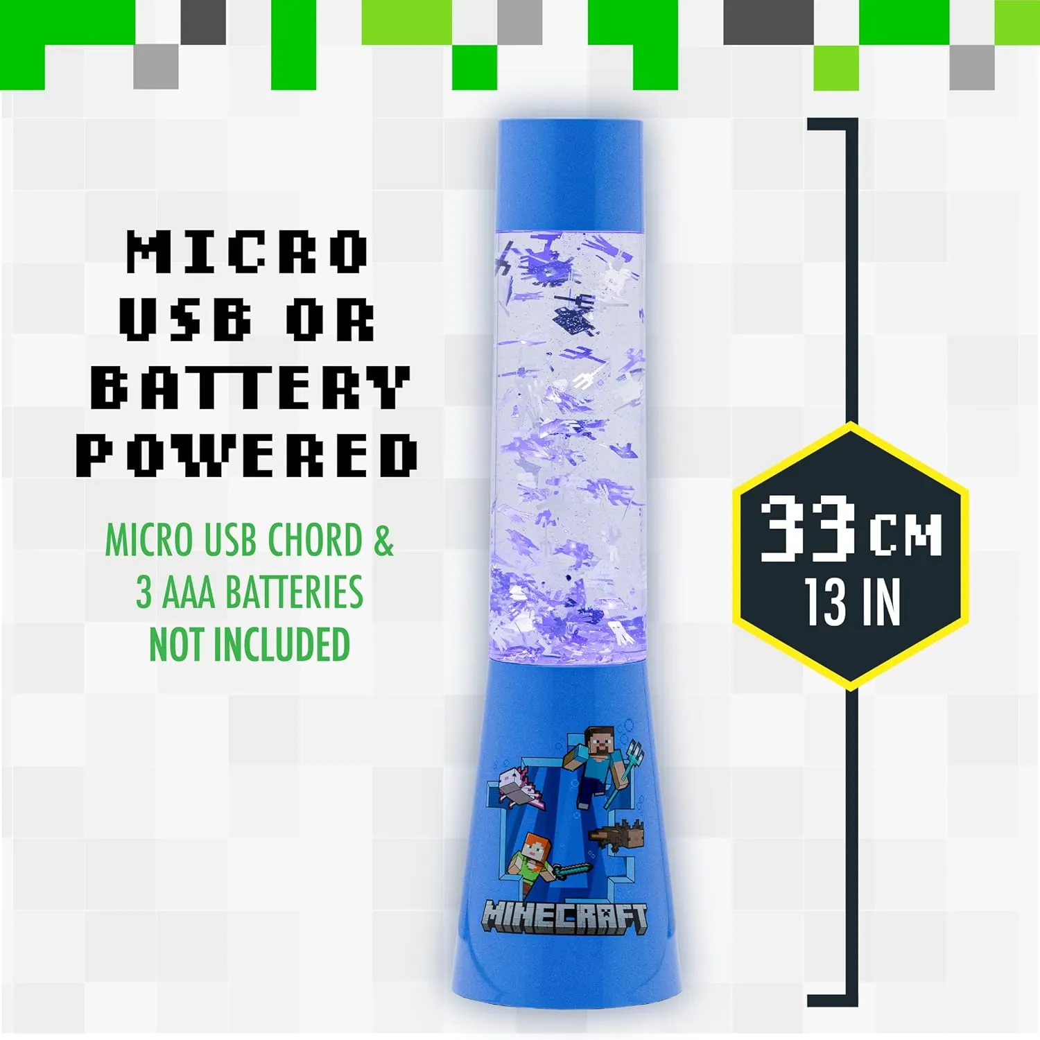 Paladone Minecraft Character Officially Licensed Glitter Flow Lamp or Night Mood Lighting, Gamer Room Décor for Kids and Tweens