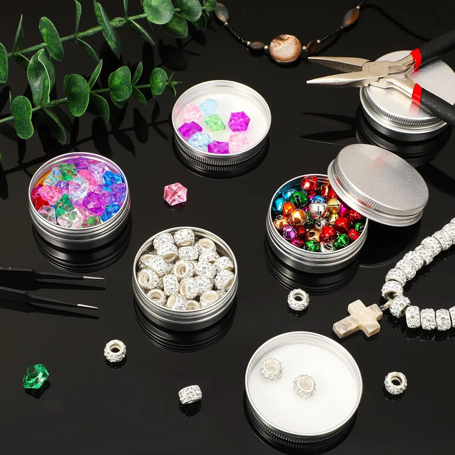 Patelai 64 Pieces Lip Balm Tin Containers Screw Top Round Tin Cans Aluminum Jar with Screw Lid, Empty Bottle Travel Cosmetic Sample Container for DIY(1 oz,Silver)