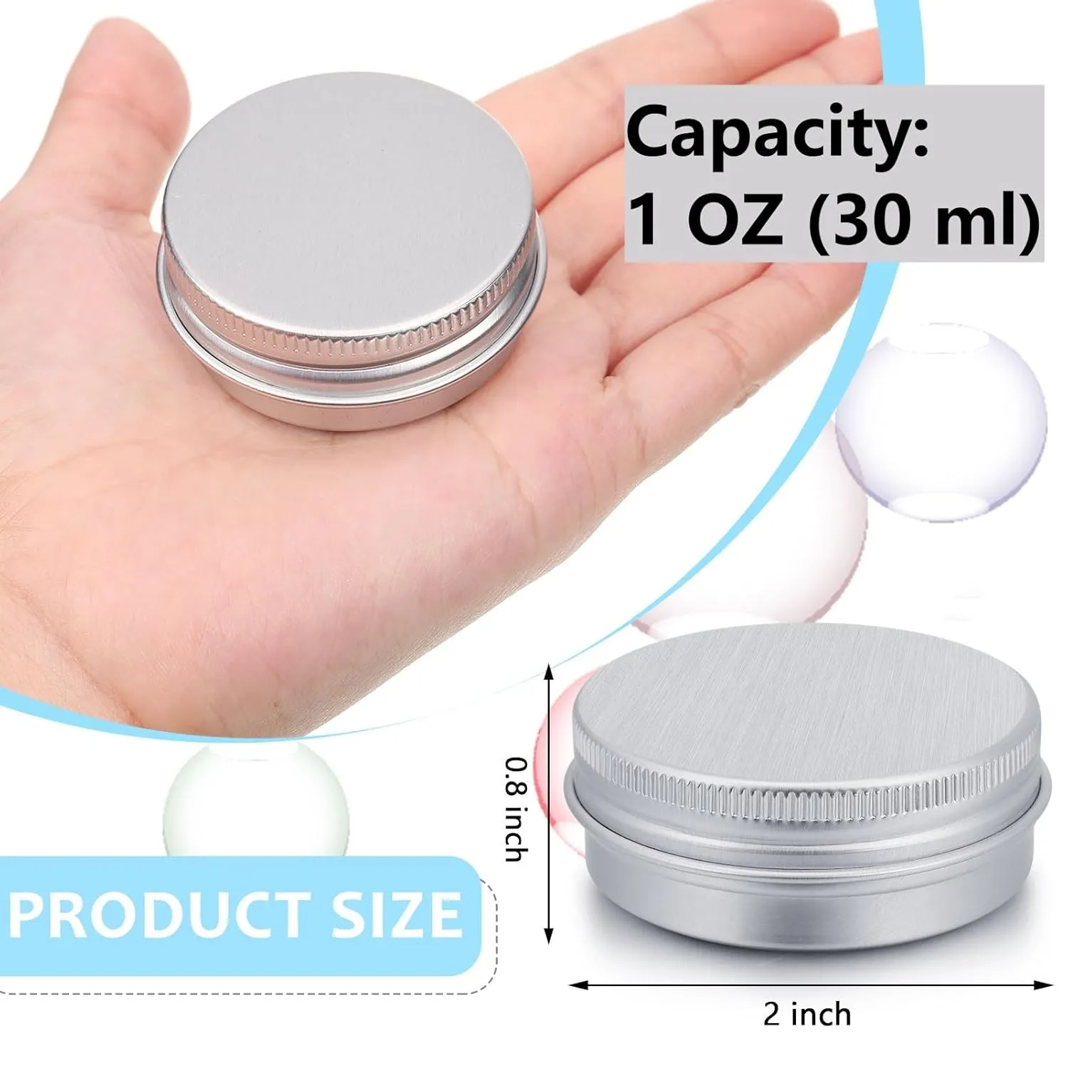 Patelai 64 Pieces Lip Balm Tin Containers Screw Top Round Tin Cans Aluminum Jar with Screw Lid, Empty Bottle Travel Cosmetic Sample Container for DIY(1 oz,Silver)