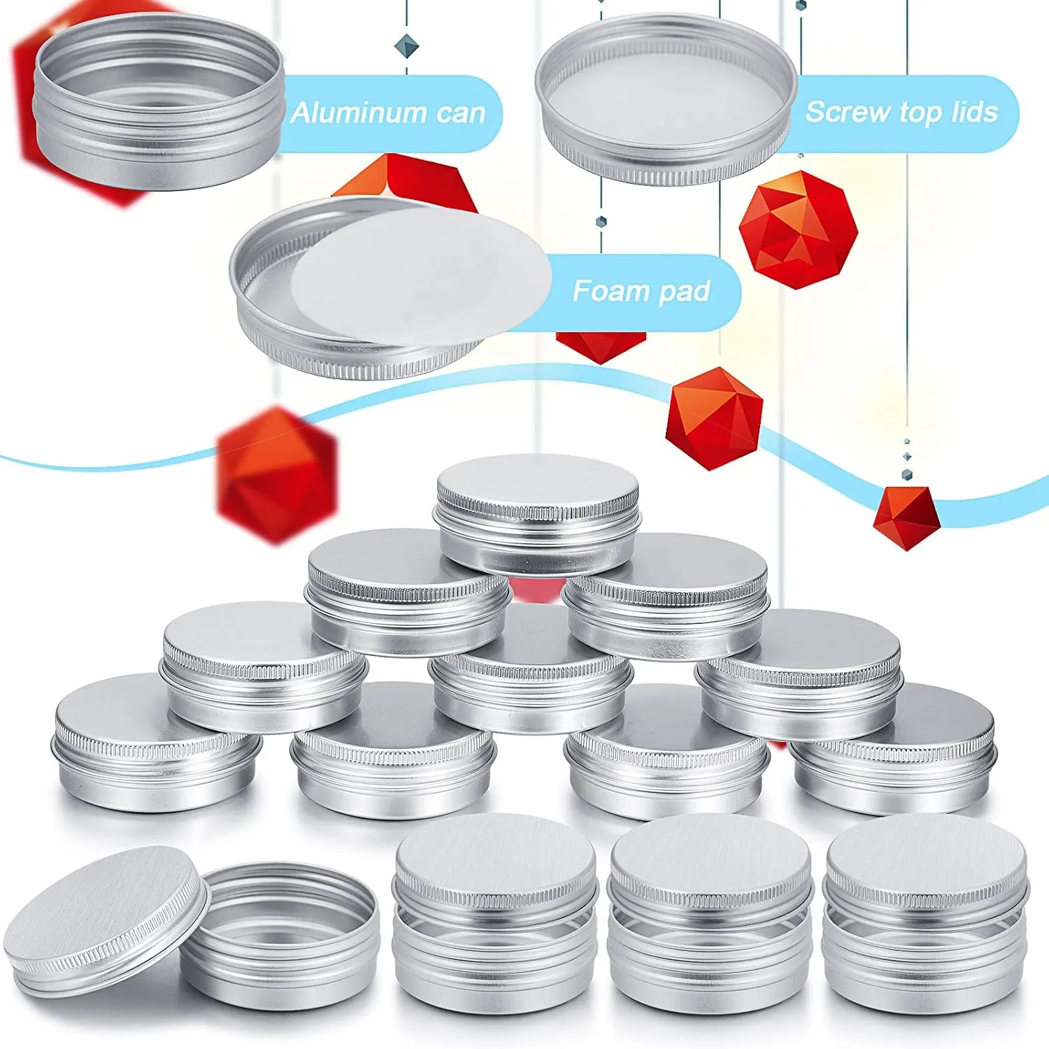 Patelai 64 Pieces Lip Balm Tin Containers Screw Top Round Tin Cans Aluminum Jar with Screw Lid, Empty Bottle Travel Cosmetic Sample Container for DIY(1 oz,Silver)