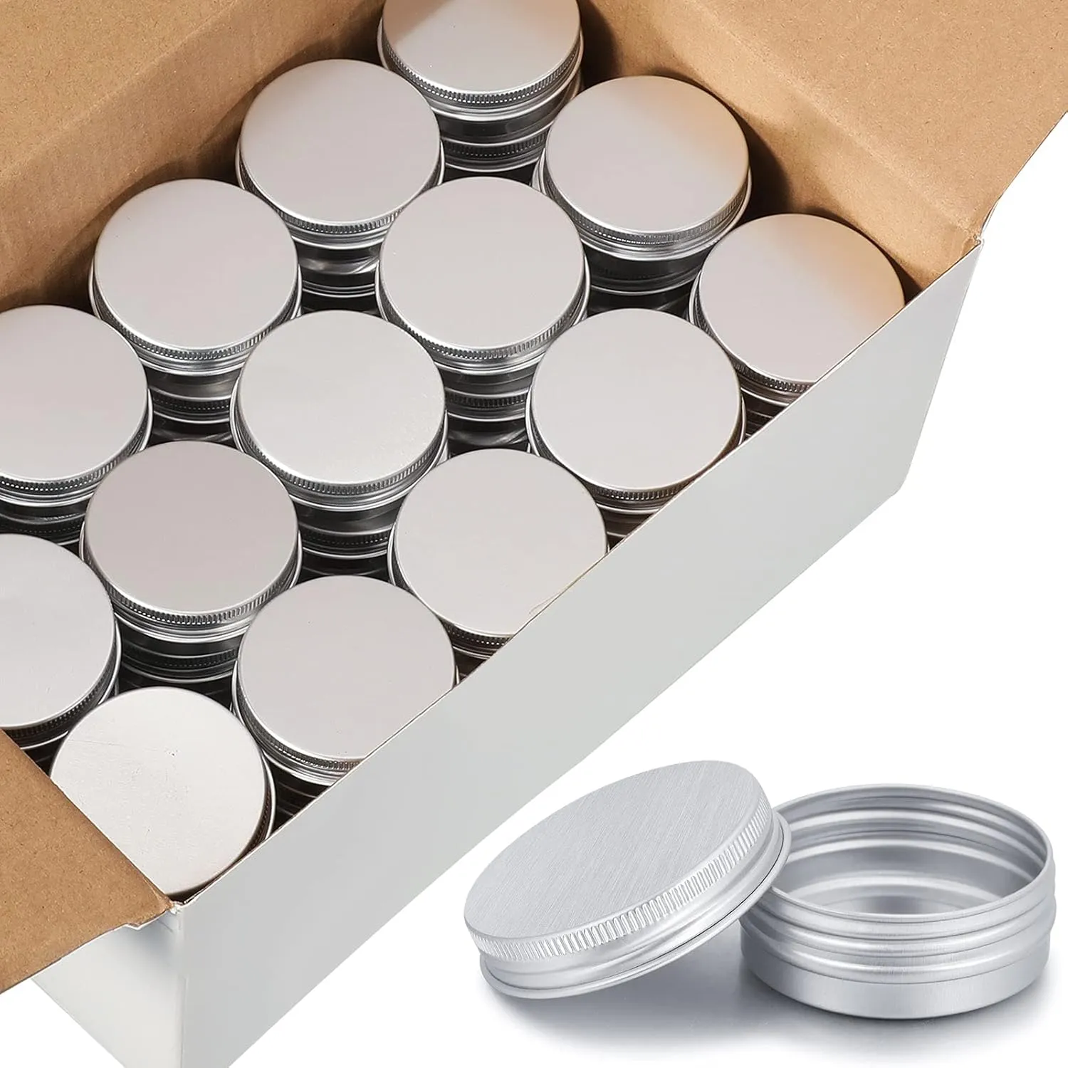 Patelai 64 Pieces Lip Balm Tin Containers Screw Top Round Tin Cans Aluminum Jar with Screw Lid, Empty Bottle Travel Cosmetic Sample Container for DIY(1 oz,Silver)