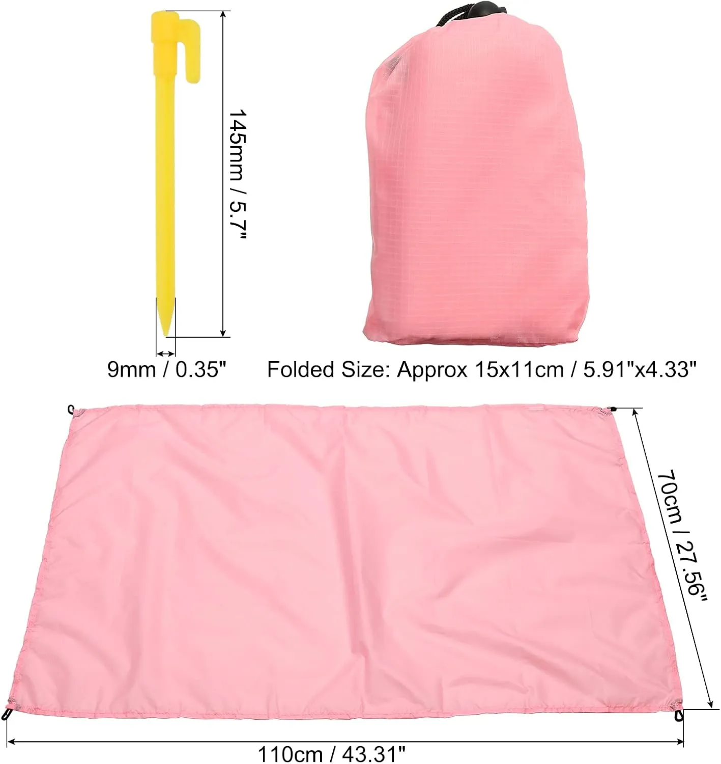 PATIKIL 43" x 28" Beach Blanket, 2 Pack Waterproof Picnic Mat with Carry Bag for Travel, Hiking, Camping, Outdoor Activities, Pink