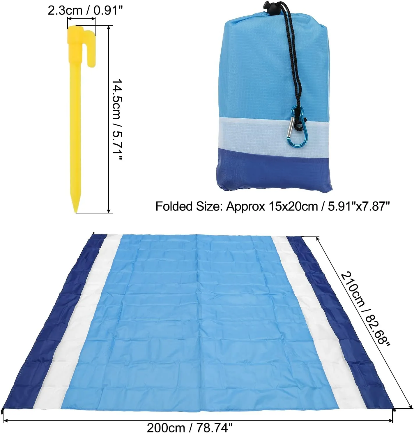 PATIKIL 83" x 79" Beach Blanket, Waterproof Picnic Mat with Carry Bag for Travel, Hiking, Camping, Outdoor Activities, Blue   White   Sky Blue