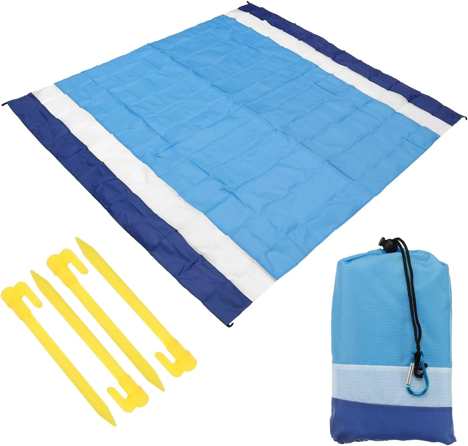 PATIKIL 83" x 79" Beach Blanket, Waterproof Picnic Mat with Carry Bag for Travel, Hiking, Camping, Outdoor Activities, Blue   White   Sky Blue