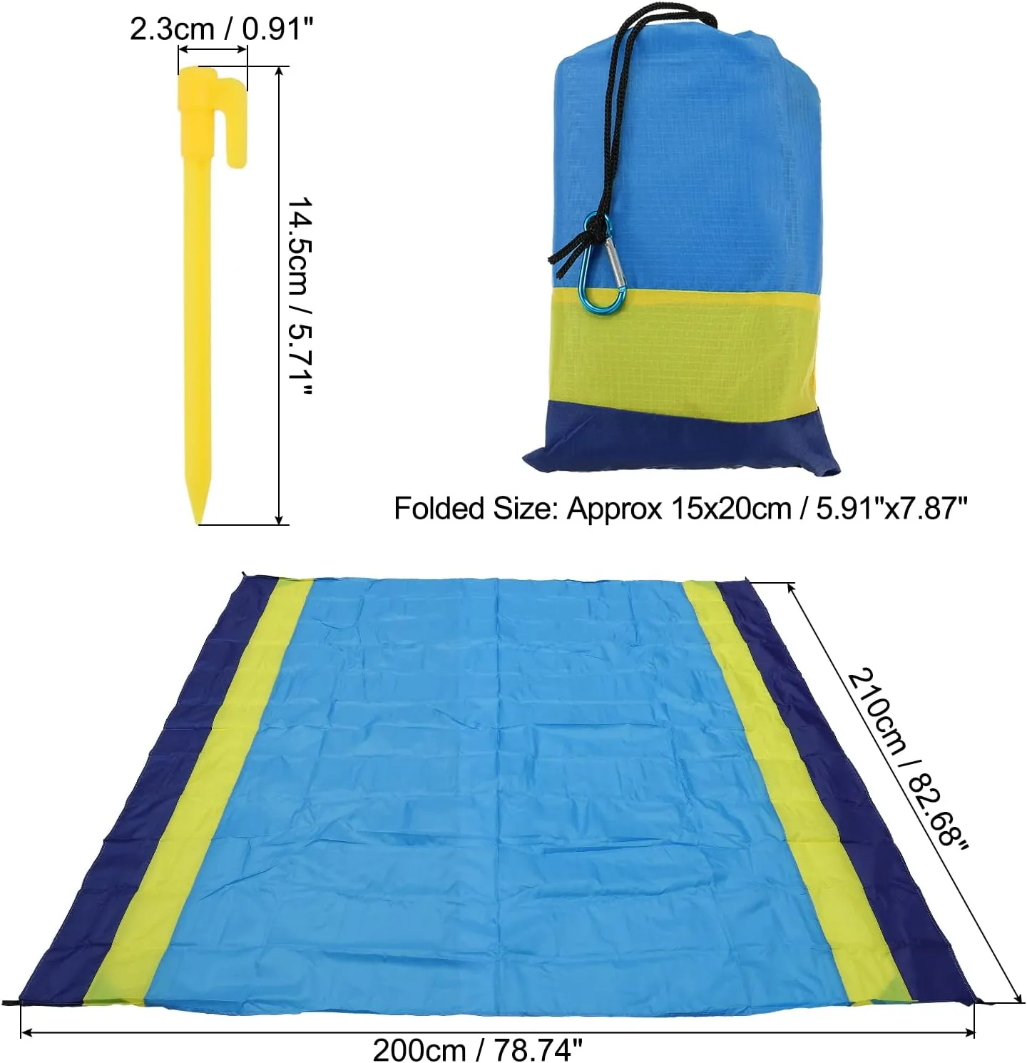 PATIKIL 83" x 79" Beach Blanket, Waterproof Picnic Mat with Carry Bag for Travel, Hiking, Camping, Outdoor Activities, Blue   Yellow   Sky Blue