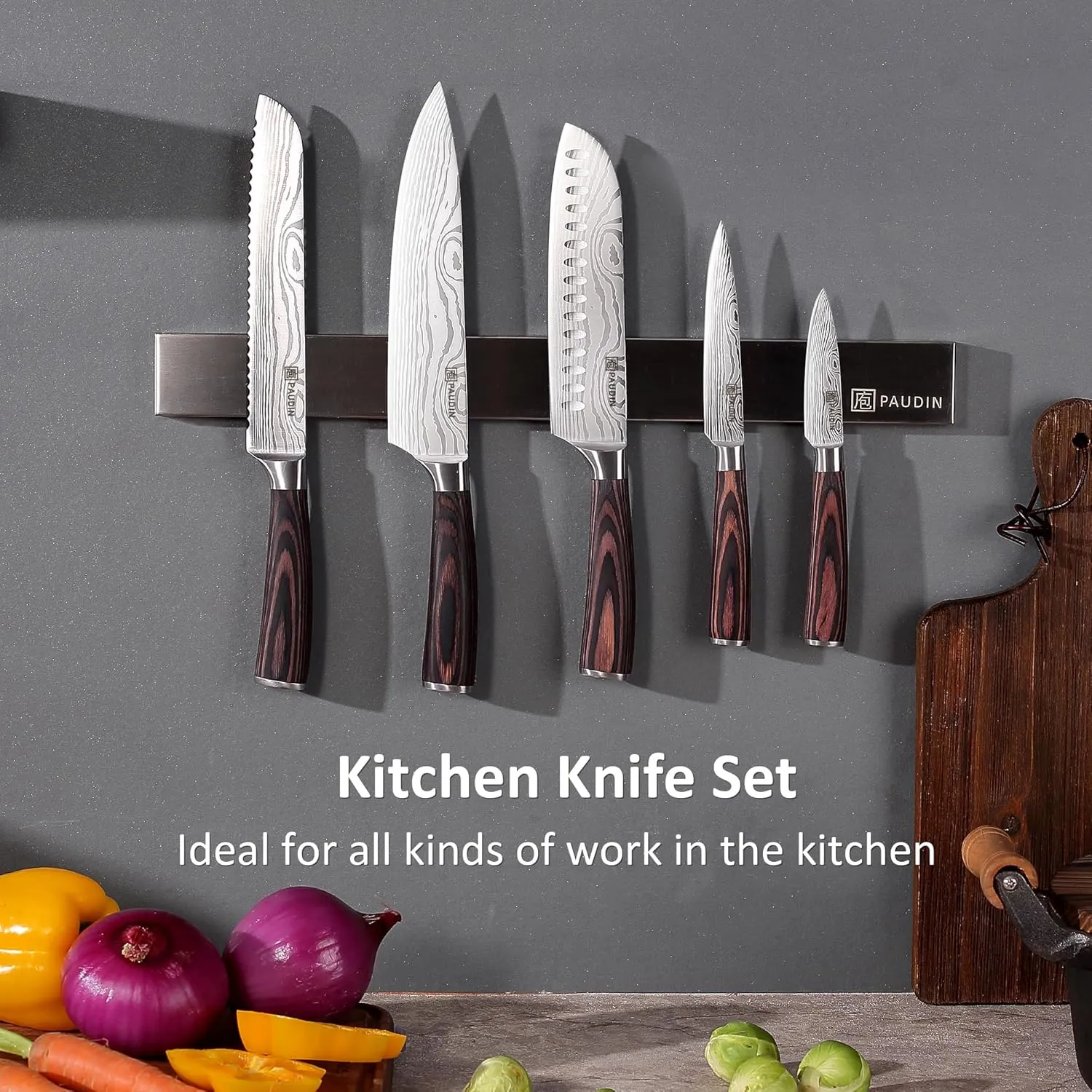 PAUDIN Kitchen Knife Set with Block, 14 Pieces Knife Sets for Kitchen with Block, High Carbon German Stainless Steel Sharp Chef Knife Set with Ergonomic Pakkawood Handle