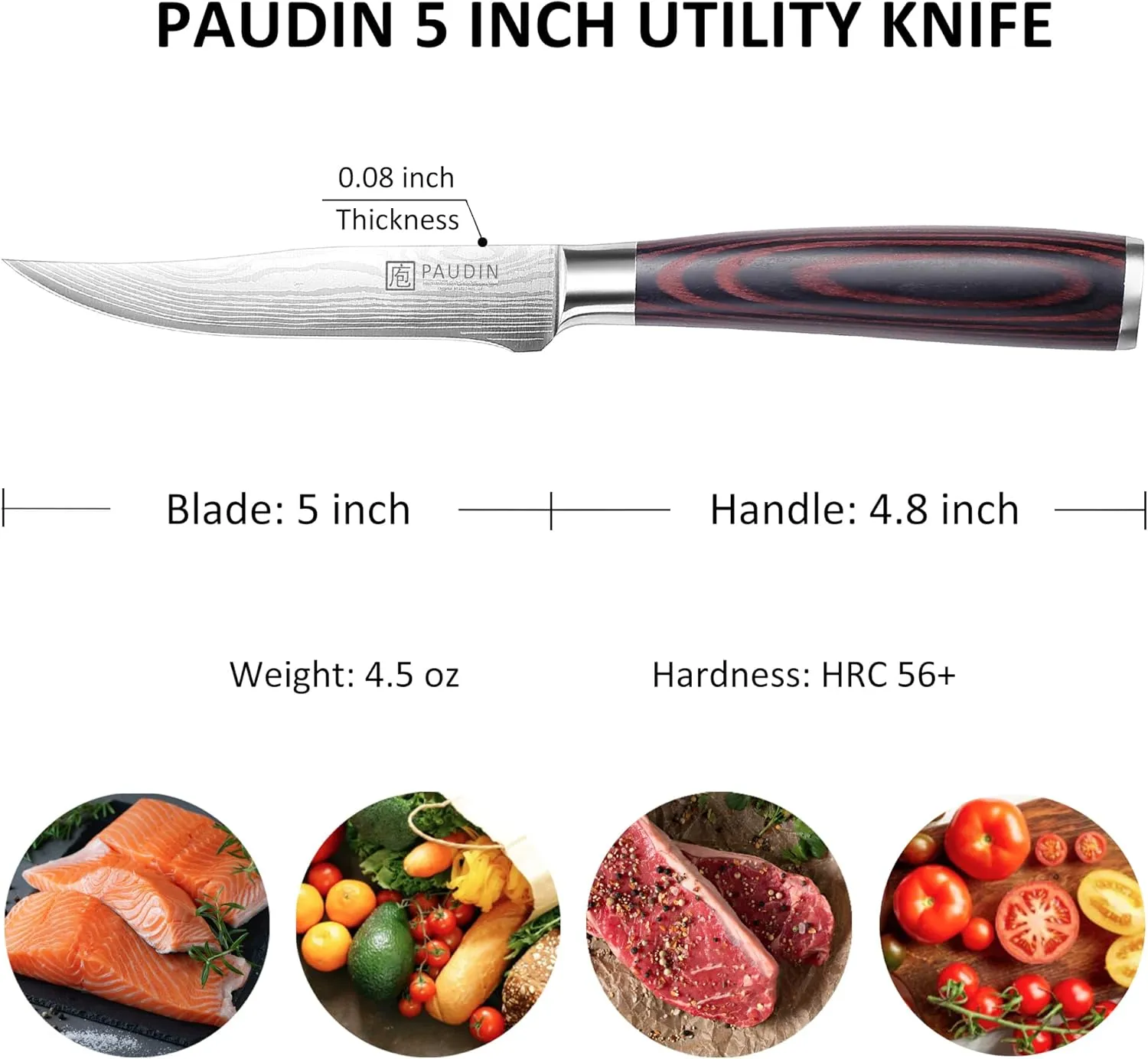 PAUDIN Universal Classic Utility Knife 5 Inch Kitchen Knife