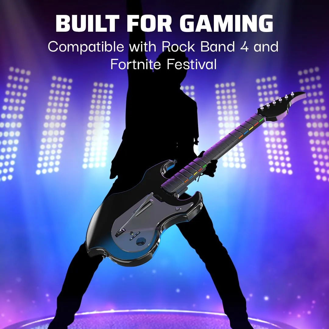 PDP RIFFMASTER Wireless Guitar Controller for PlayStation 5 and PlayStation 4, PS5/PS4, Rock Band 4, Fortnite Festival, Audio Jack, Rechargeable Battery, Officially Licensed by Sony - Black