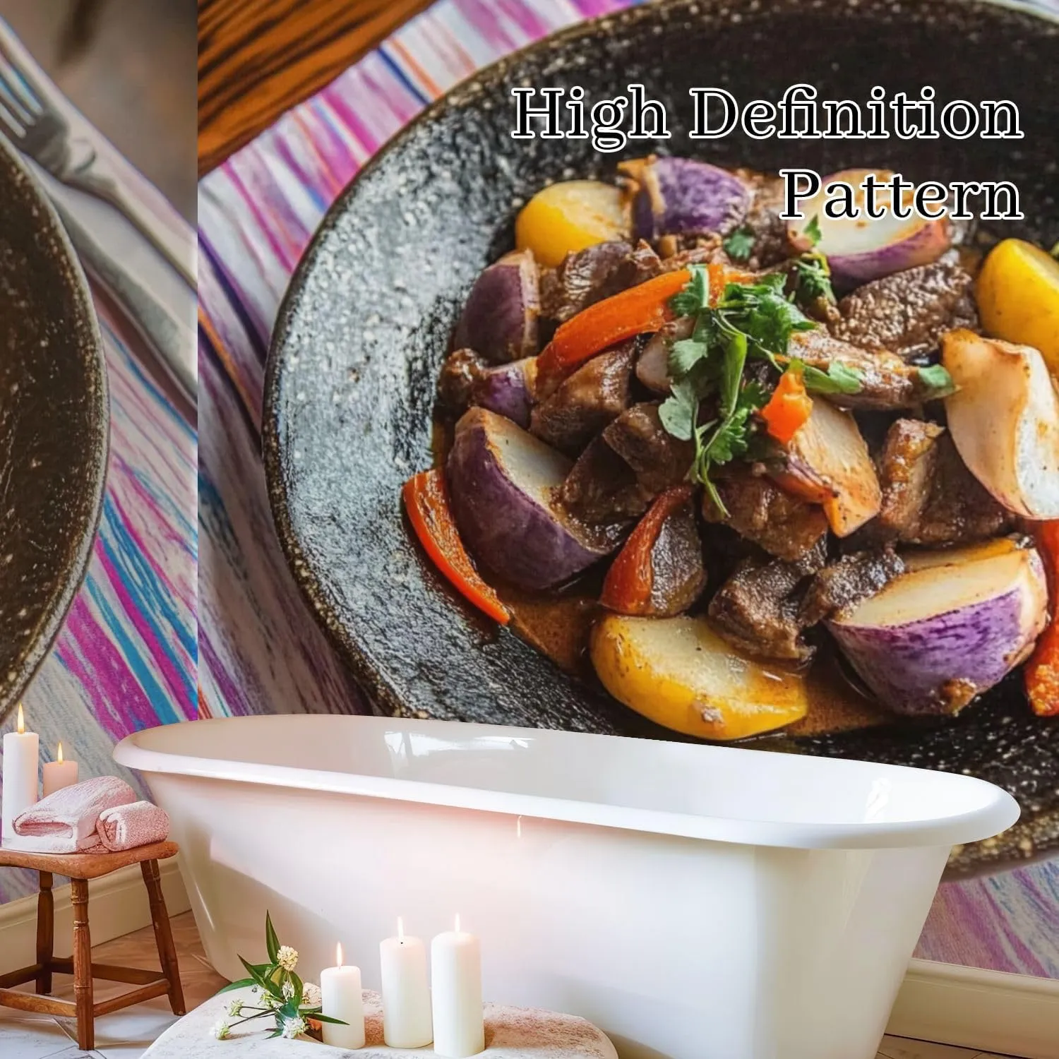 Peel & Stick Wallpaper lomo saltado Traditional Peruvian Plate Beef Potatoes perus Removable Waterproof Wall Mural Large Canvas Self Adhesive Wall Decals Modern Home Decor Sticker 69"x96"