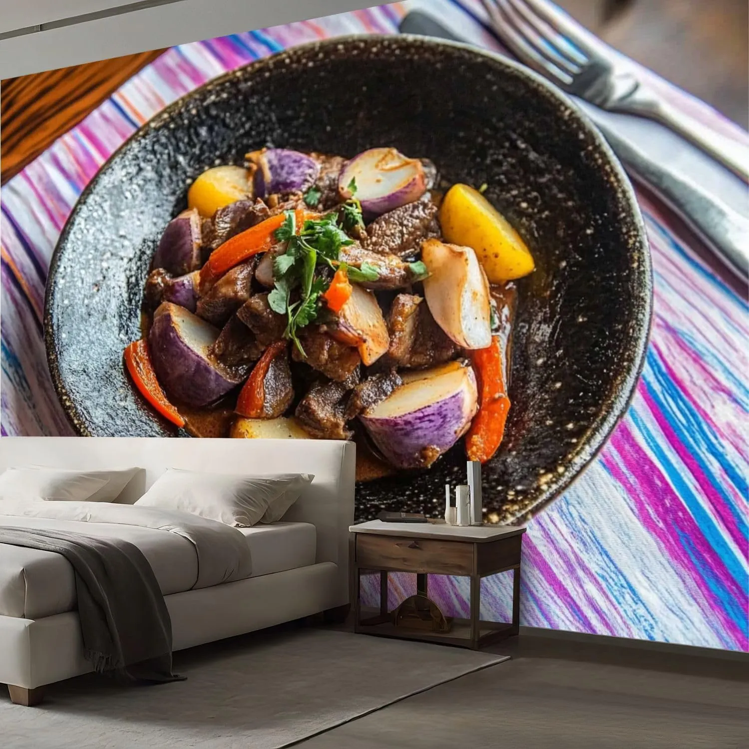 Peel & Stick Wallpaper lomo saltado Traditional Peruvian Plate Beef Potatoes perus Removable Waterproof Wall Mural Large Canvas Self Adhesive Wall Decals Modern Home Decor Sticker 69"x96"