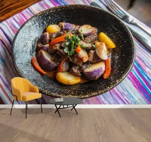 Peel & Stick Wallpaper lomo saltado Traditional Peruvian Plate Beef Potatoes perus Removable Waterproof Wall Mural Large Canvas Self Adhesive Wall Decals Modern Home Decor Sticker 69"x96"