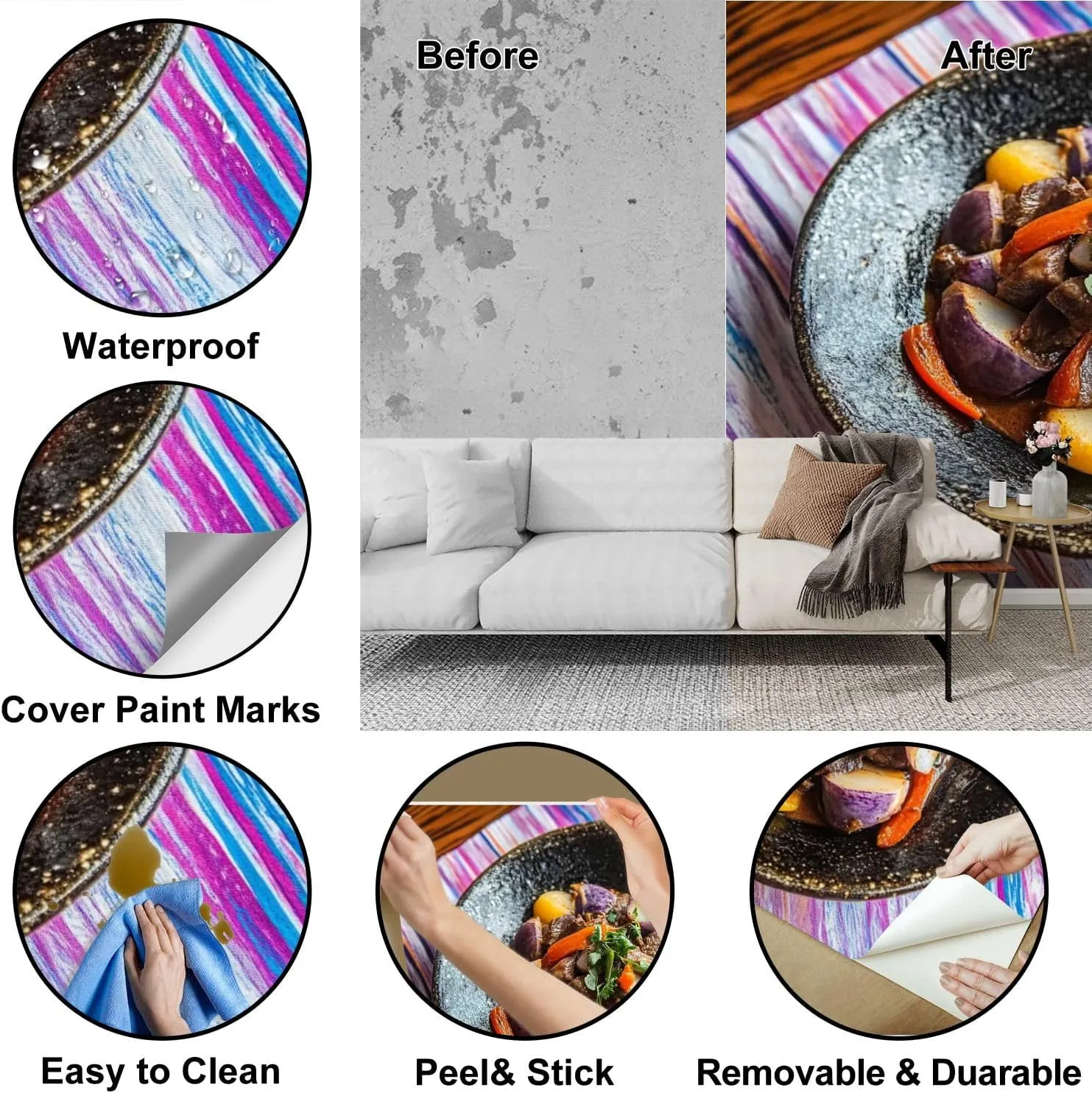 Peel & Stick Wallpaper lomo saltado Traditional Peruvian Plate Beef Potatoes perus Removable Waterproof Wall Mural Large Canvas Self Adhesive Wall Decals Modern Home Decor Sticker 69"x96"