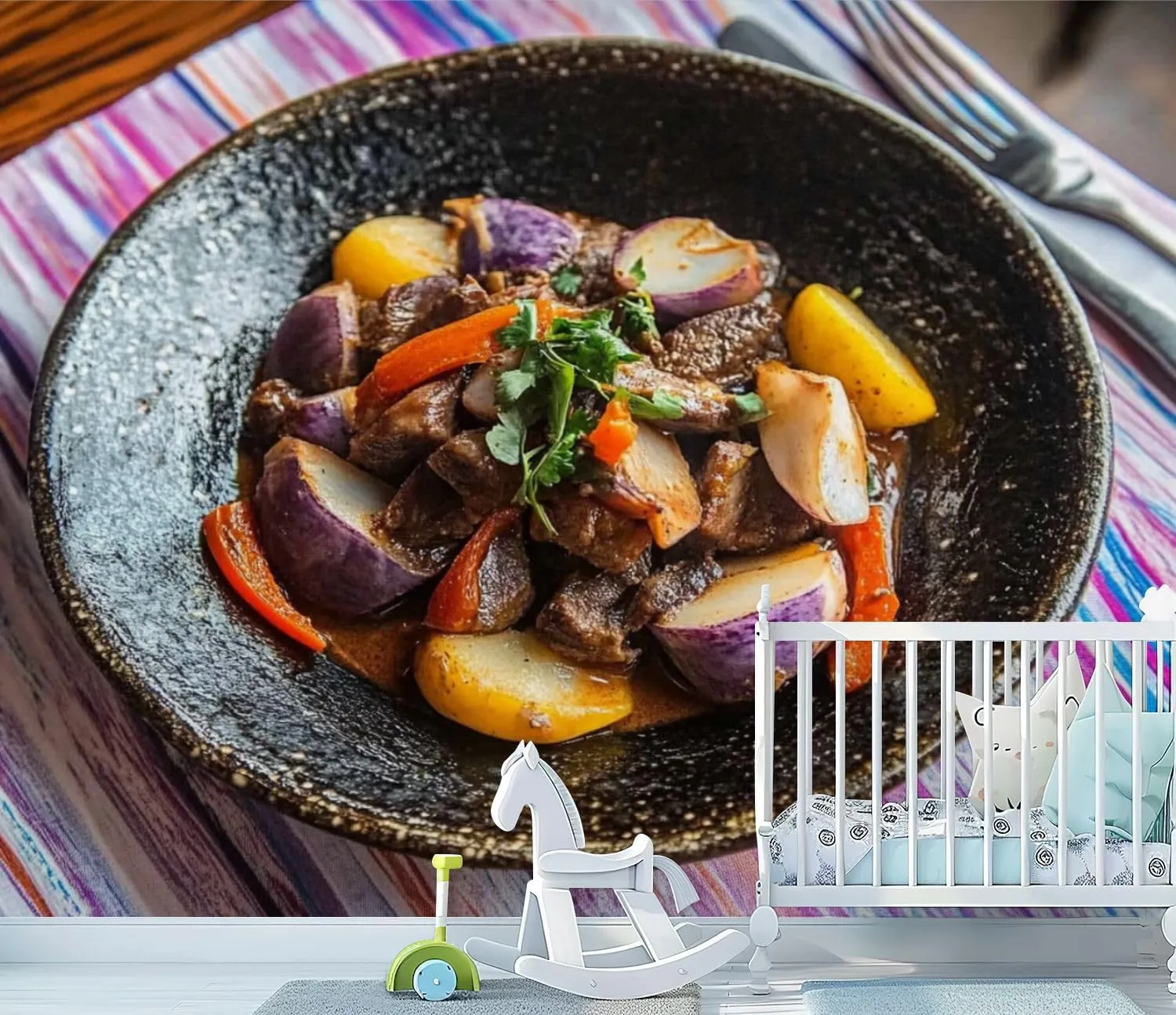 Peel & Stick Wallpaper lomo saltado Traditional Peruvian Plate Beef Potatoes perus Removable Waterproof Wall Mural Large Canvas Self Adhesive Wall Decals Modern Home Decor Sticker 69"x96"