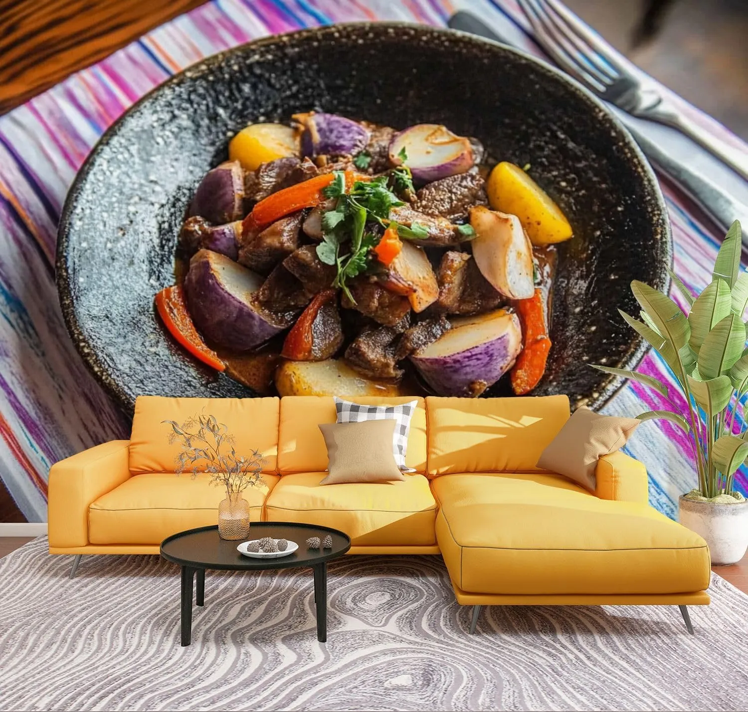 Peel & Stick Wallpaper lomo saltado Traditional Peruvian Plate Beef Potatoes perus Removable Waterproof Wall Mural Large Canvas Self Adhesive Wall Decals Modern Home Decor Sticker 69"x96"