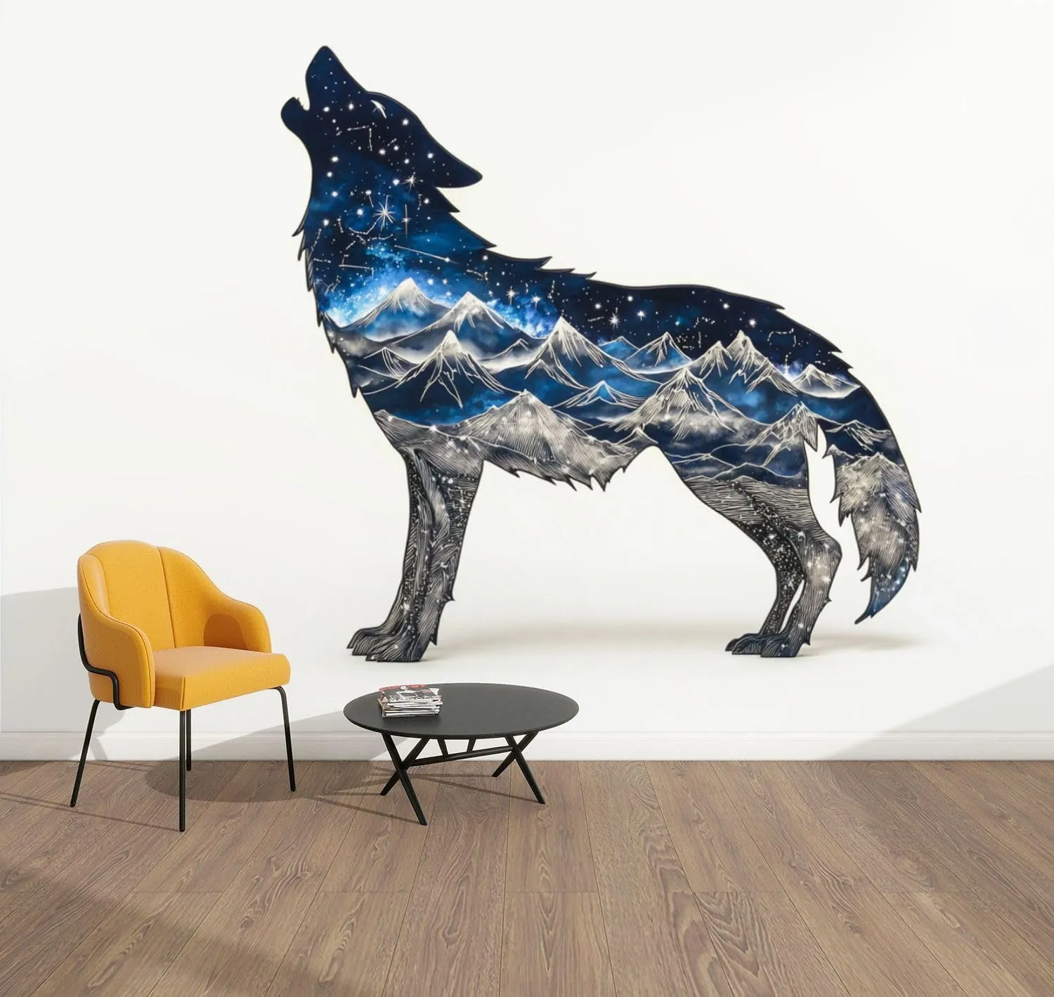 Peel & Stick Wallpaper Mystic Wolf Howl Art Stars Mountain Ranges Removable Waterproof Wall Mural Large Canvas Self Adhesive Wall Decals Modern Home Decor Sticker 100"x144"