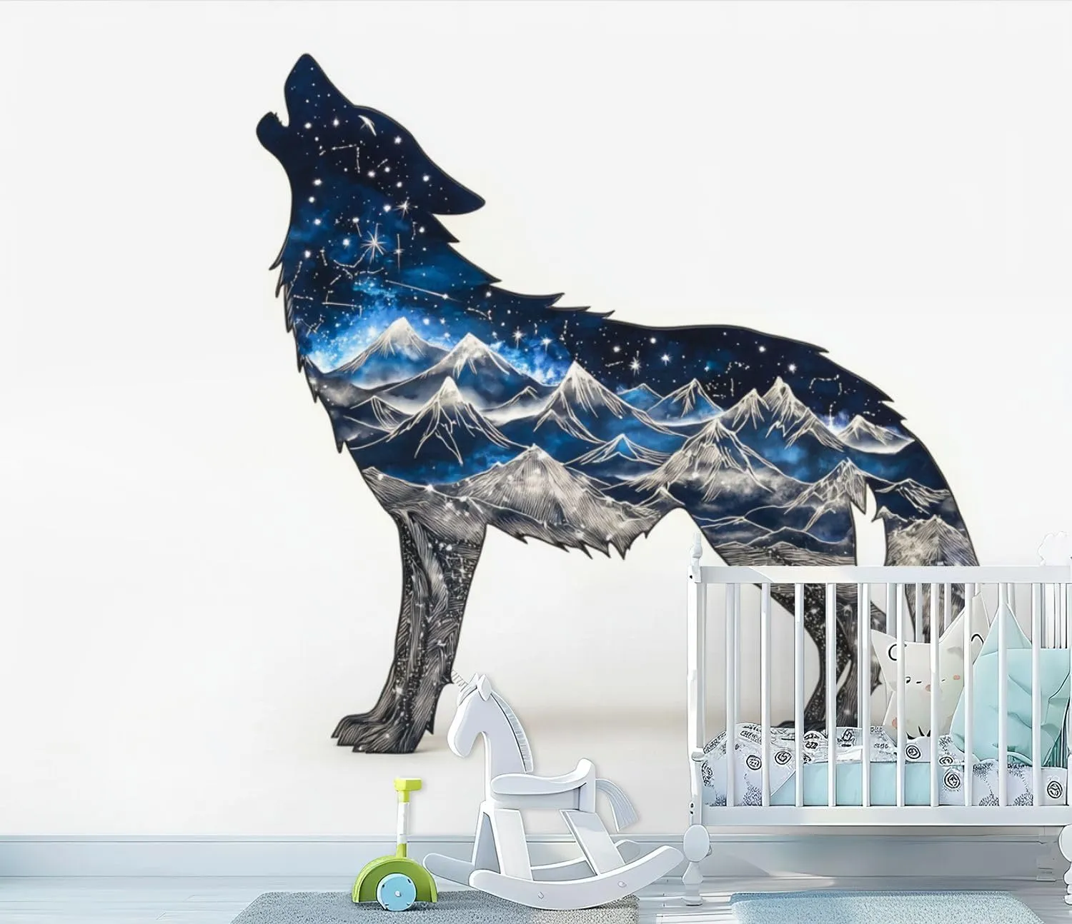 Peel & Stick Wallpaper Mystic Wolf Howl Art Stars Mountain Ranges Removable Waterproof Wall Mural Large Canvas Self Adhesive Wall Decals Modern Home Decor Sticker 100"x144"