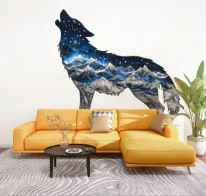 Peel & Stick Wallpaper Mystic Wolf Howl Art Stars Mountain Ranges Removable Waterproof Wall Mural Large Canvas Self Adhesive Wall Decals Modern Home Decor Sticker 100"x144"