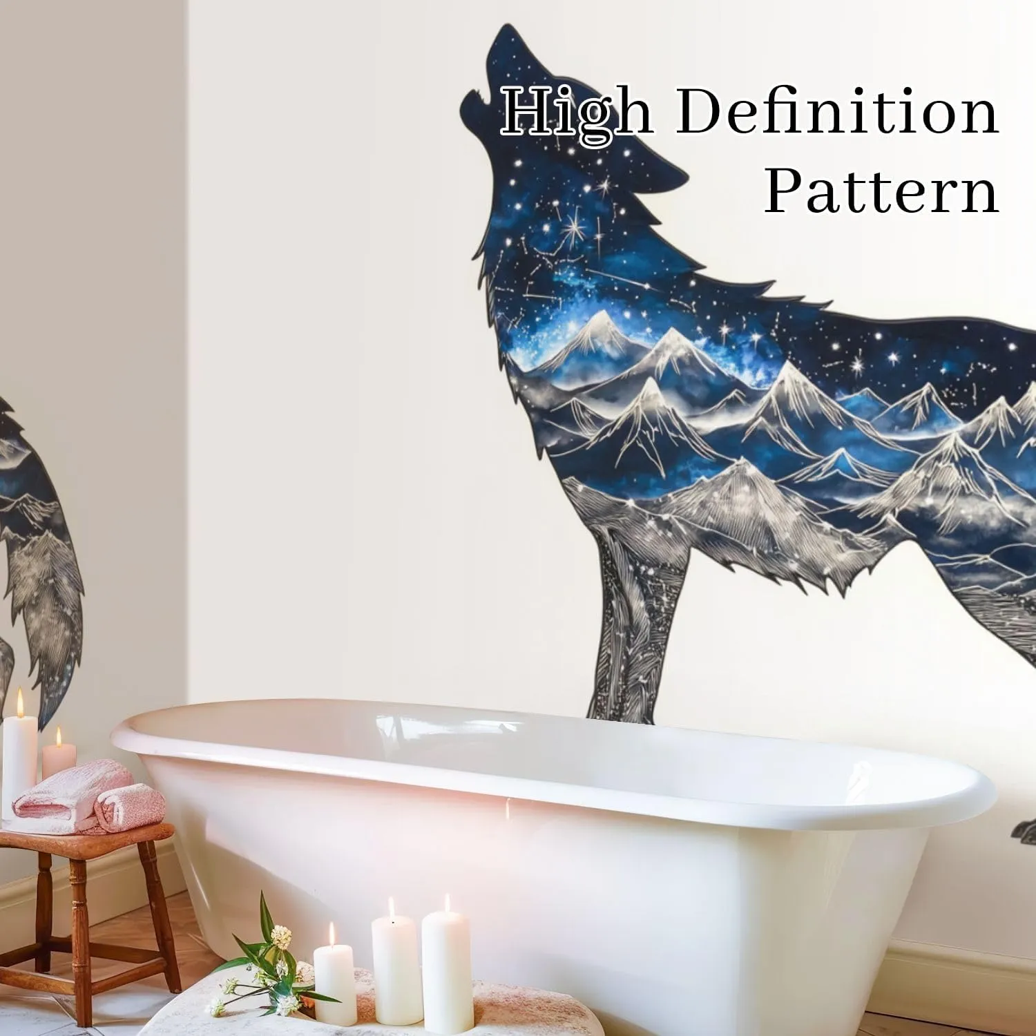 Peel & Stick Wallpaper Mystic Wolf Howl Art Stars Mountain Ranges Removable Waterproof Wall Mural Large Canvas Self Adhesive Wall Decals Modern Home Decor Sticker 100"x144"