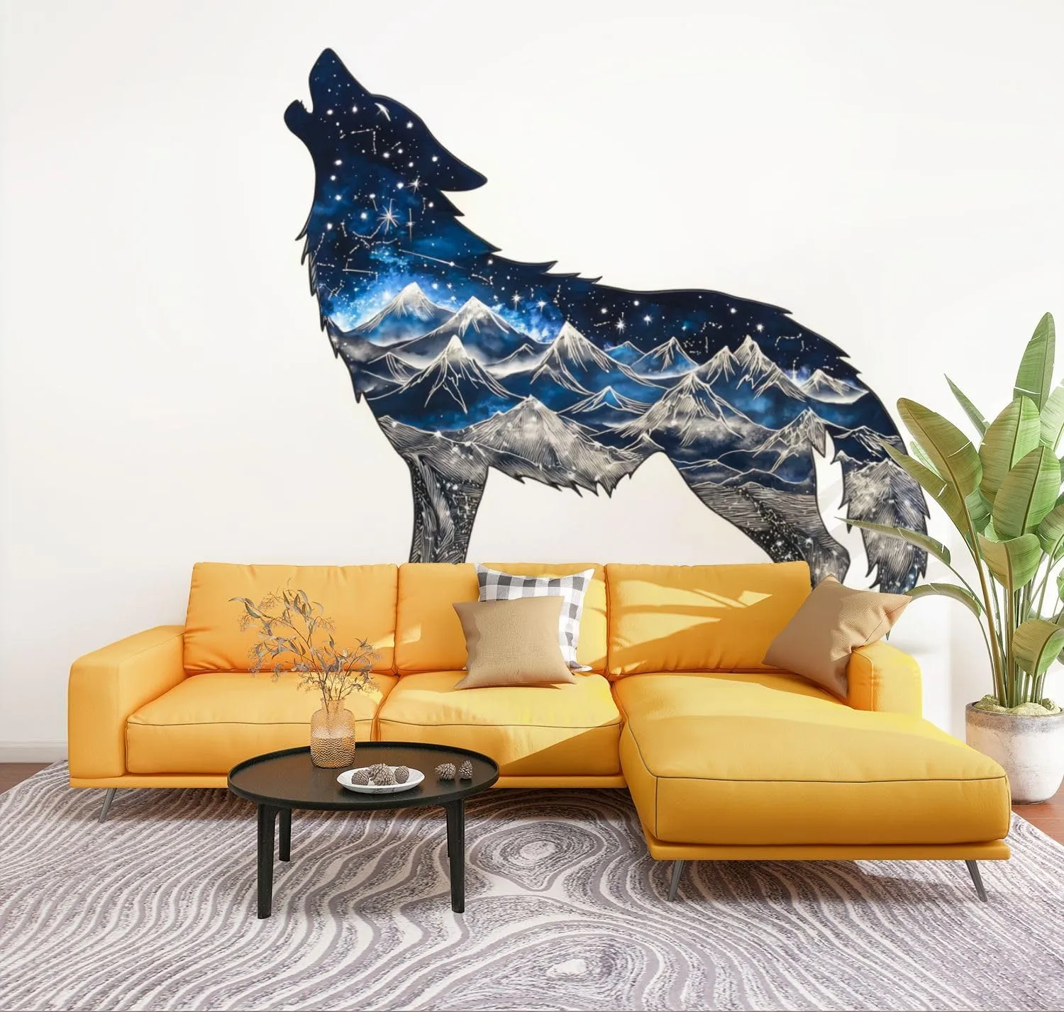 Peel & Stick Wallpaper Mystic Wolf Howl Art Stars Mountain Ranges Removable Waterproof Wall Mural Large Canvas Self Adhesive Wall Decals Modern Home Decor Sticker 100"x144"