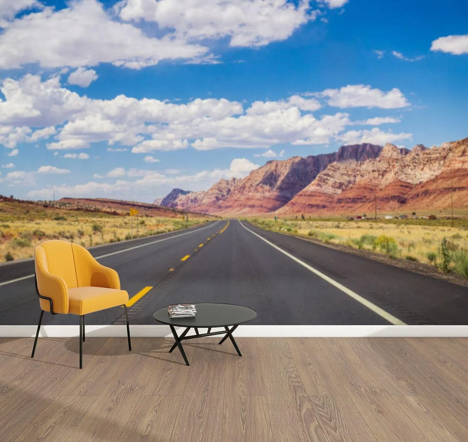 Peel & Stick Wallpaper Picturesque Road Arizona red Stone Cliffs Blue Sky Removable Waterproof Wall Mural Large Canvas Self Adhesive Wall Decals Modern Home Decor Sticker 69"x96"