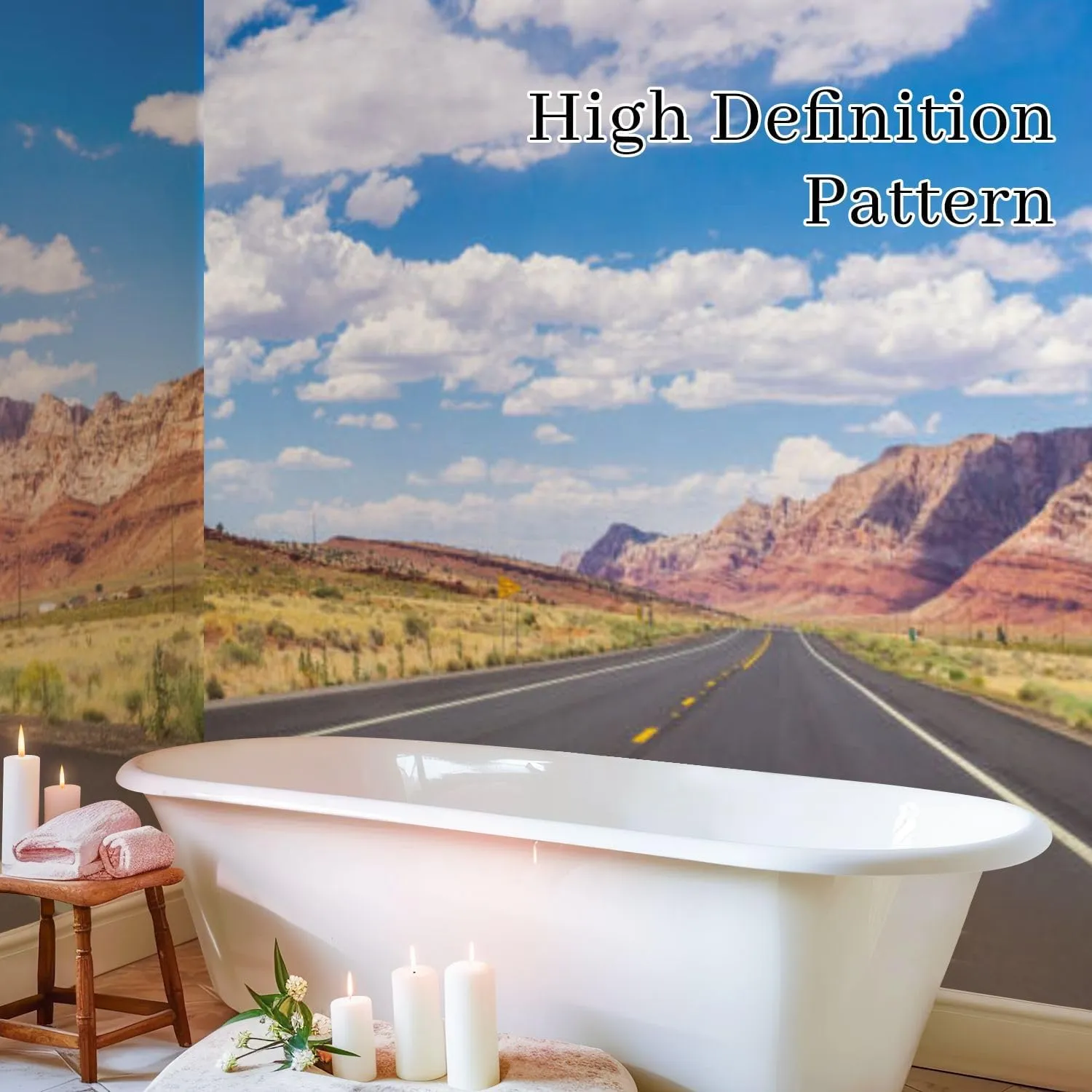 Peel & Stick Wallpaper Picturesque Road Arizona red Stone Cliffs Blue Sky Removable Waterproof Wall Mural Large Canvas Self Adhesive Wall Decals Modern Home Decor Sticker 69"x96"