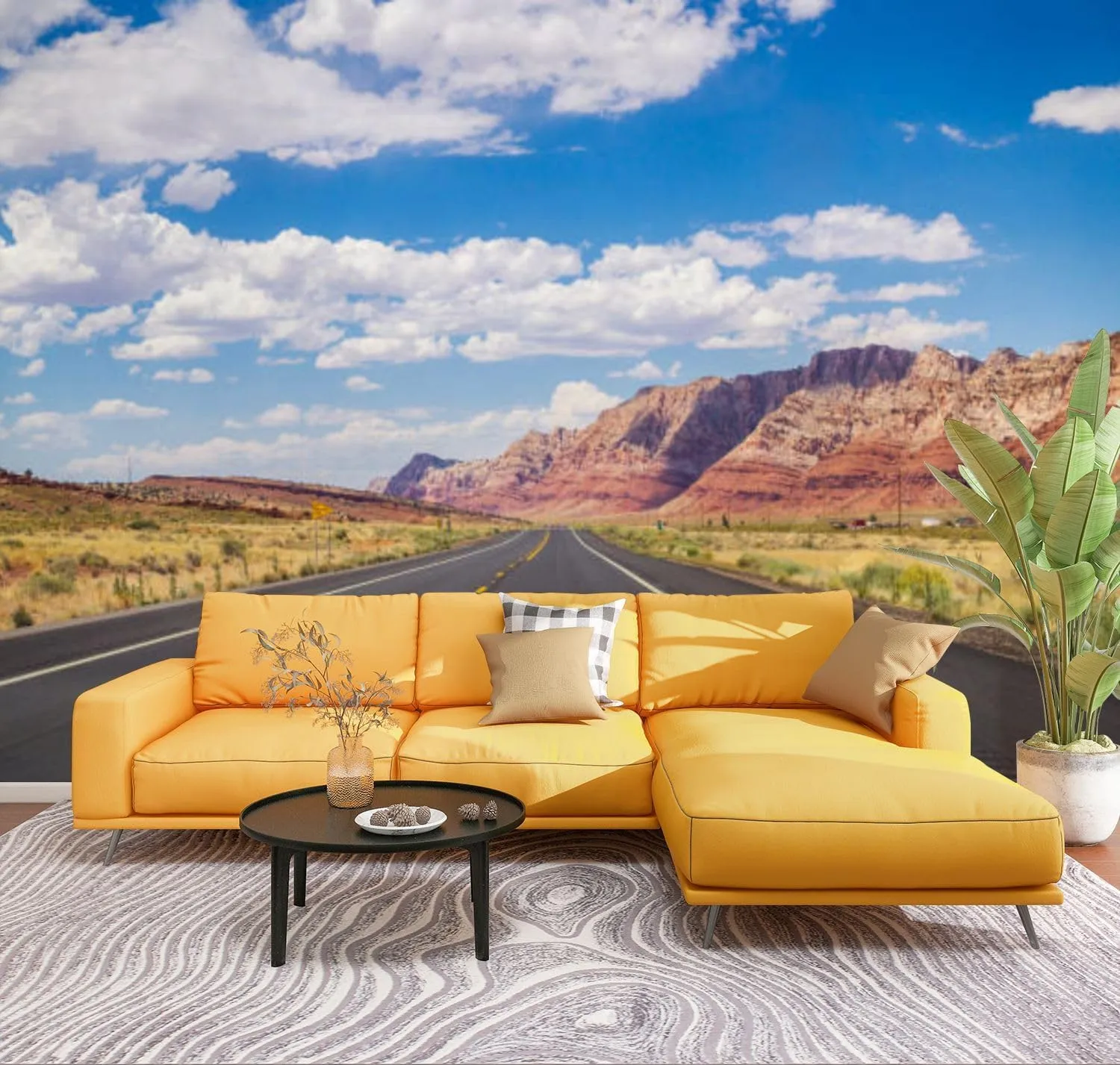 Peel & Stick Wallpaper Picturesque Road Arizona red Stone Cliffs Blue Sky Removable Waterproof Wall Mural Large Canvas Self Adhesive Wall Decals Modern Home Decor Sticker 69"x96"
