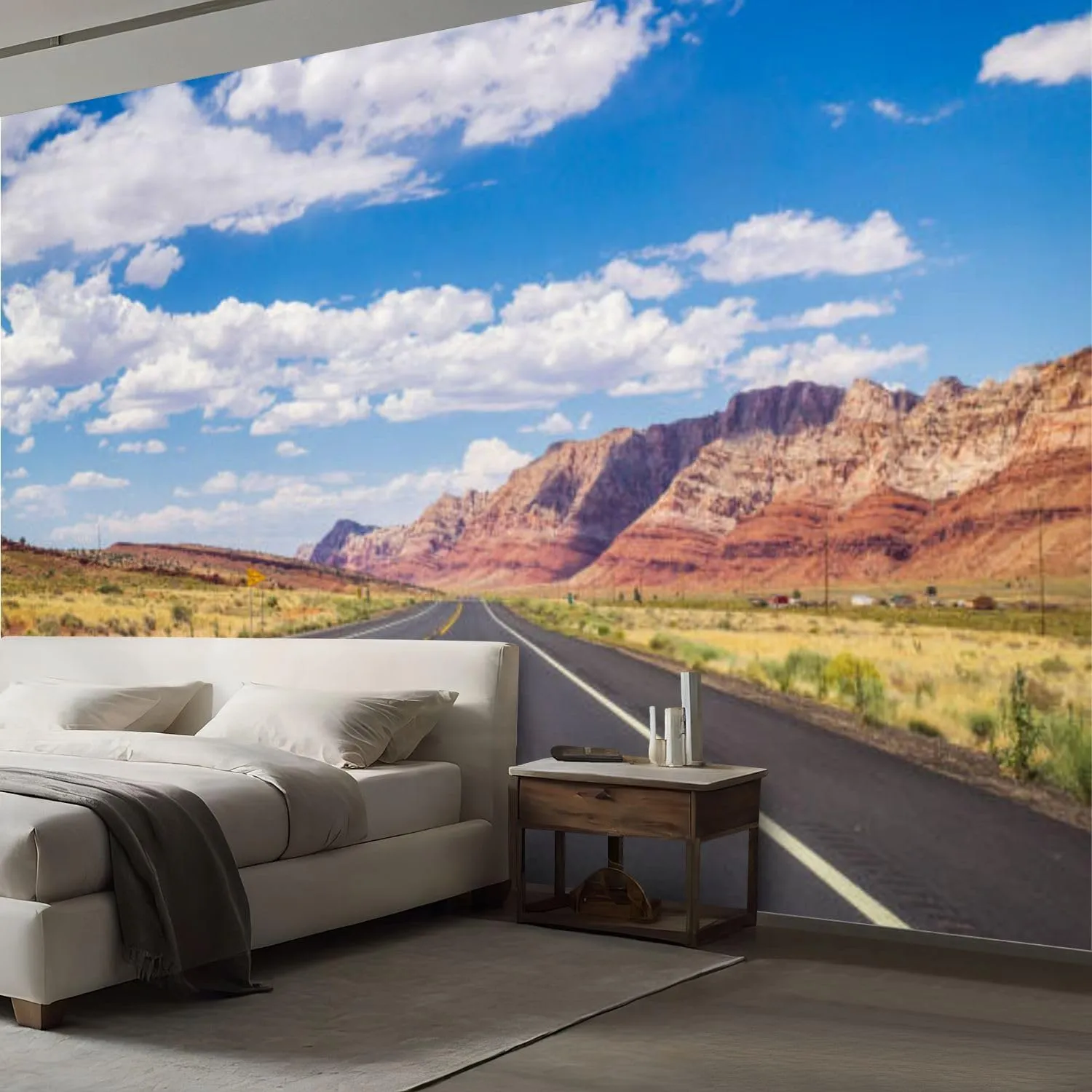 Peel & Stick Wallpaper Picturesque Road Arizona red Stone Cliffs Blue Sky Removable Waterproof Wall Mural Large Canvas Self Adhesive Wall Decals Modern Home Decor Sticker 69"x96"
