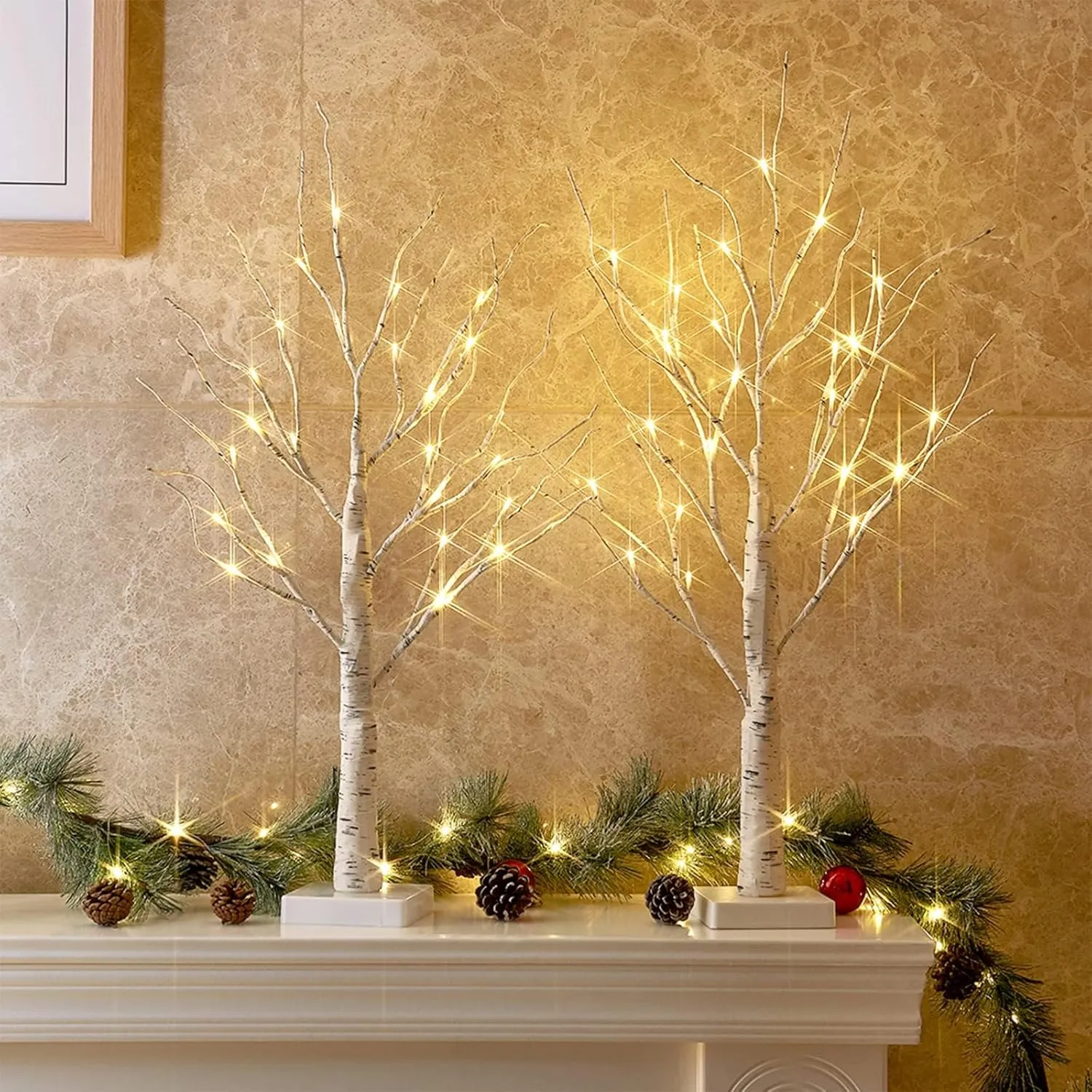 PEIDUO Home Decor, 2FT Birch Tree with LED Lights, Warm White Light up Tree Lamp, Artificial Trees for Home Table Inside, Mother's Day Gift, Battery Powered, Timer (2PK)