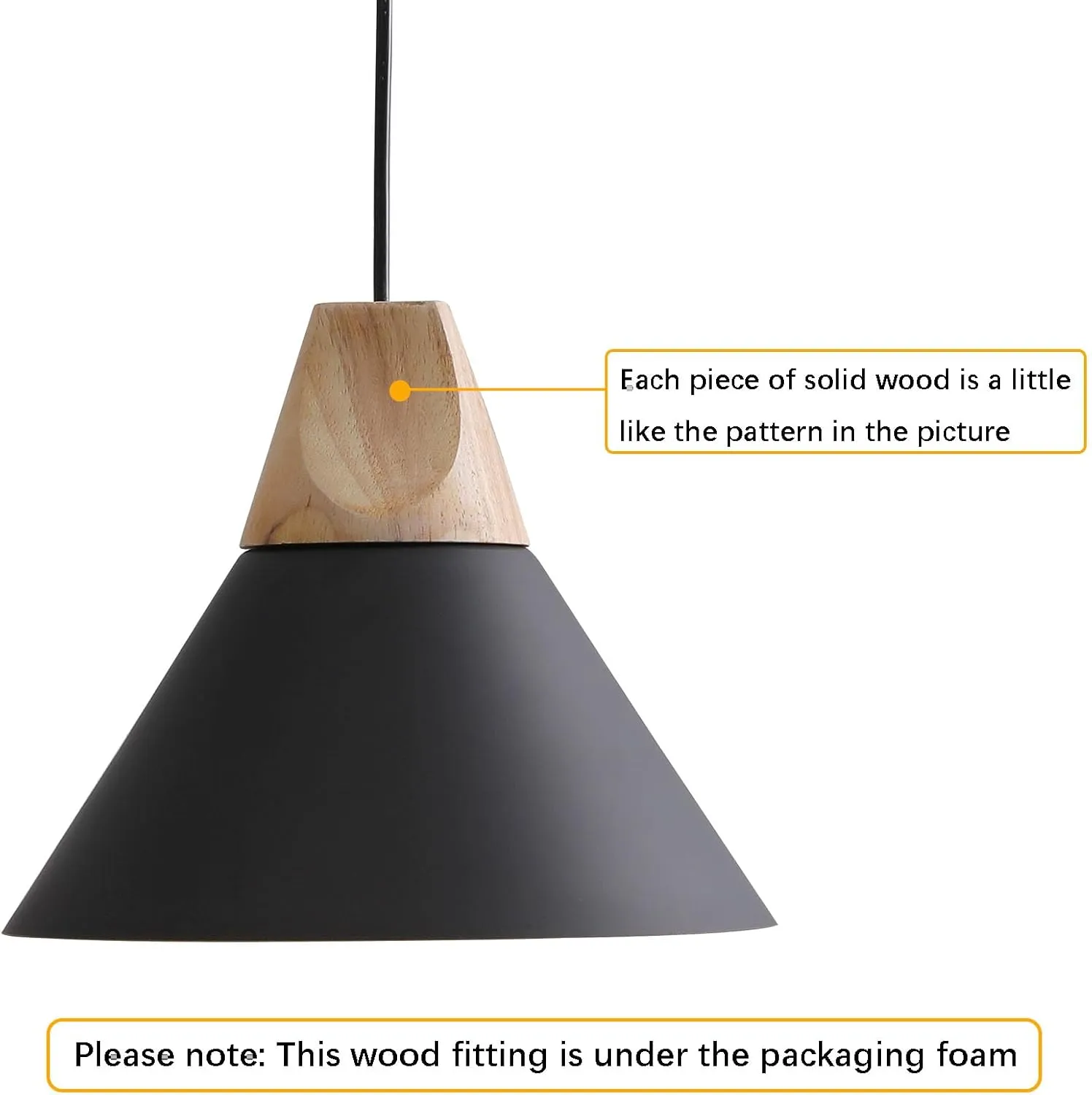 Pendant Light,Solid Wood Ceiling Hanging Lamp,Modern Matte Black Pendant Lighting for Kitchen Island Dining Room Coffee Bar (Black-3 Pack)