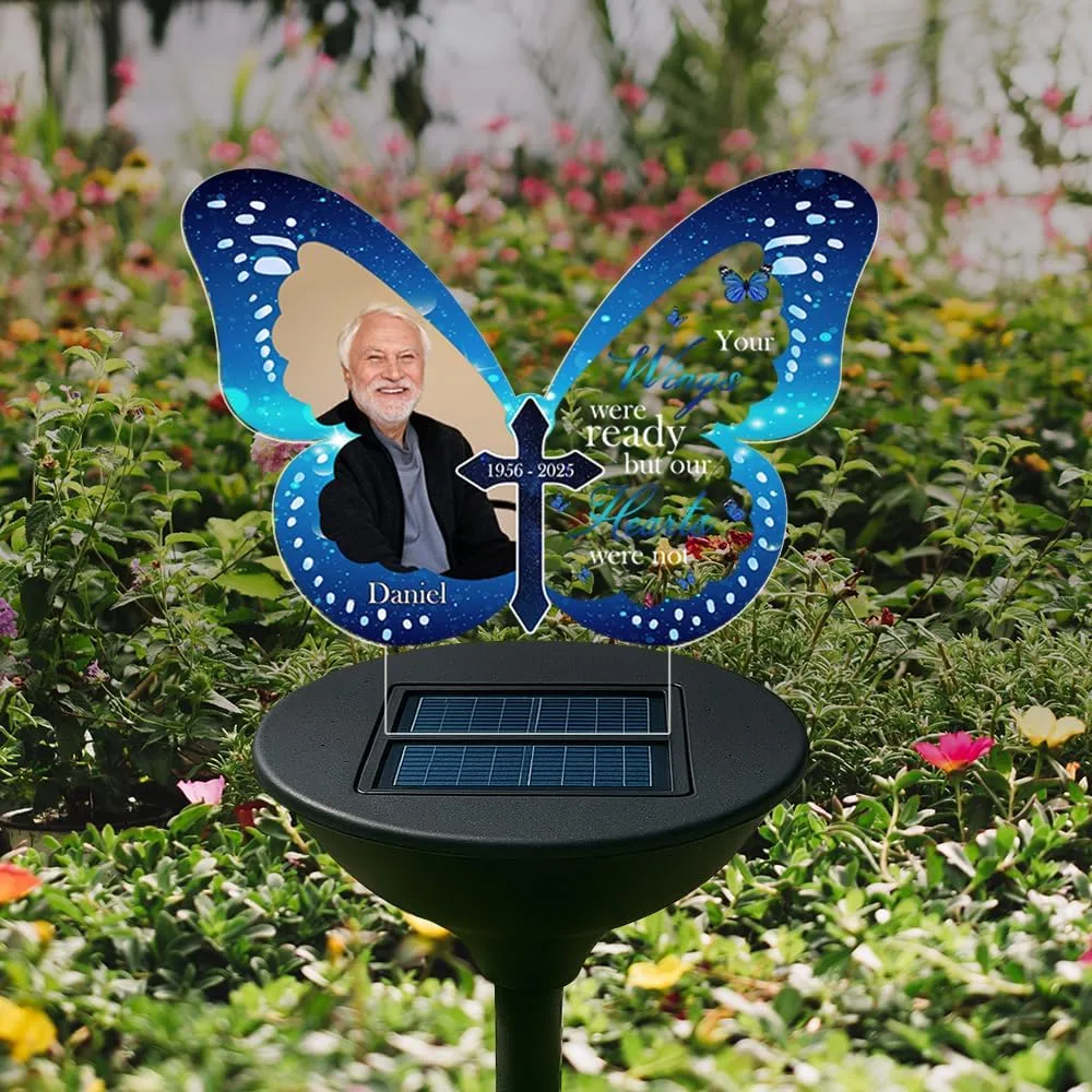 Personalized Memorial Solar Light For Graves, Custom Photo Your Wings Were Ready But My Heart Was Not Garden Light, Sympathy Gifts For Loss Of Loved ones Mom Dad Grandparent Garden Decor (STYLE-02)