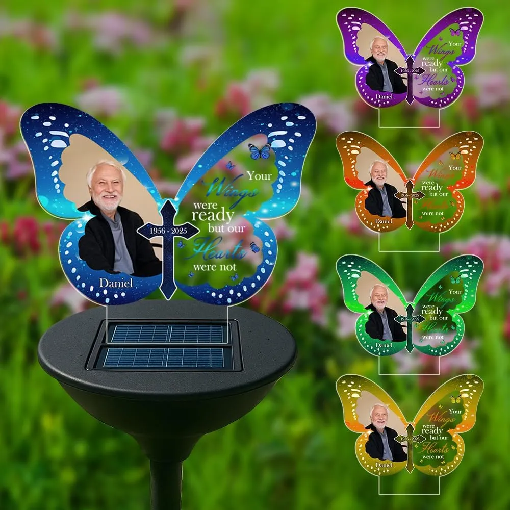 Personalized Memorial Solar Light For Graves, Custom Photo Your Wings Were Ready But My Heart Was Not Garden Light, Sympathy Gifts For Loss Of Loved ones Mom Dad Grandparent Garden Decor (STYLE-02)