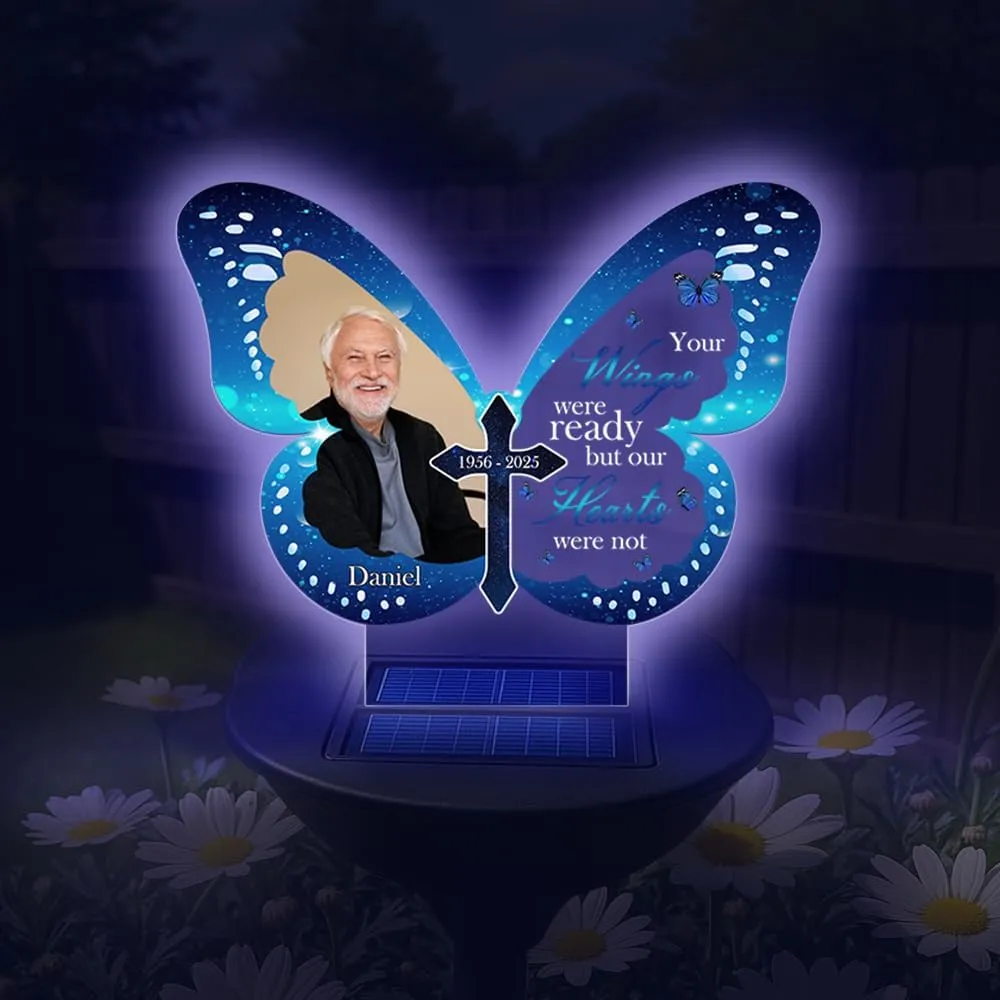 Personalized Memorial Solar Light For Graves, Custom Photo Your Wings Were Ready But My Heart Was Not Garden Light, Sympathy Gifts For Loss Of Loved ones Mom Dad Grandparent Garden Decor (STYLE-02)